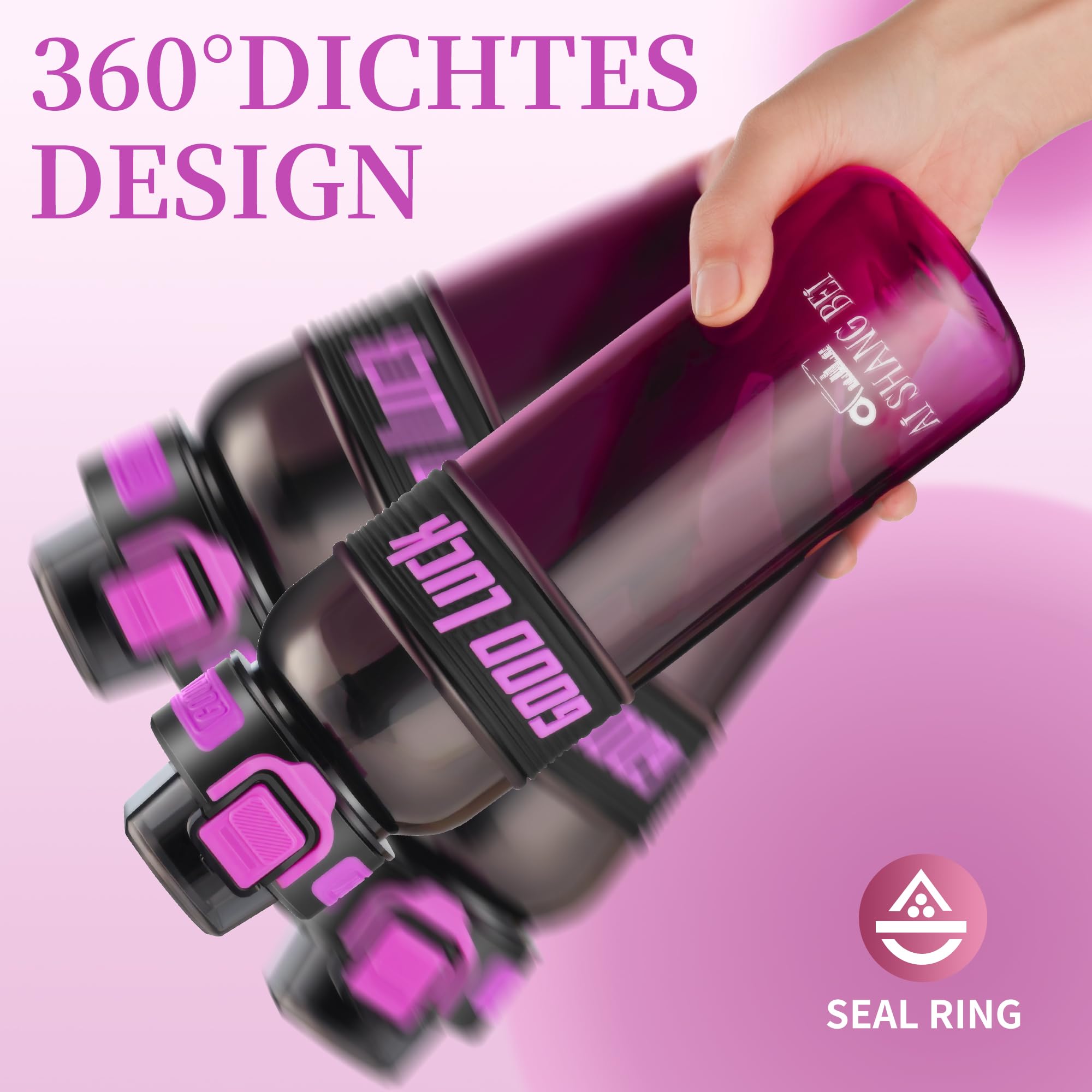 YC Kitchen Borraccia Sportiva Motivazionale 1L - Borraccia 1 litro, Bottiglia d'acqua Sportiva con paglia e trasporto cinghia