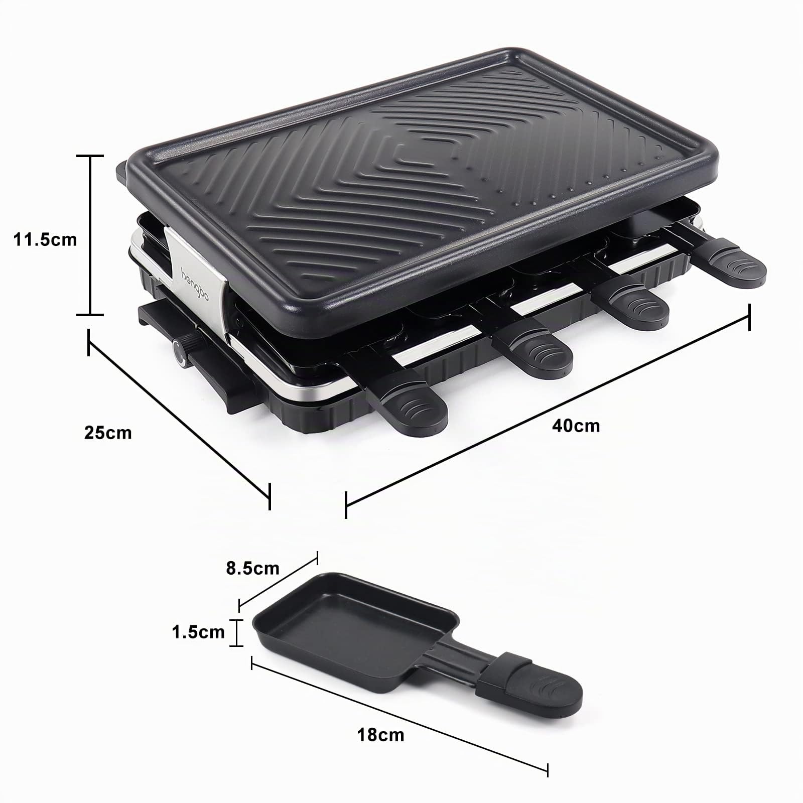 HengBO Raclette Grill per 8 Persone Piastra Griglia Elettrica per Cucinare Teppanyaki da Tavolo Barbecue con 8 Mini Padelle di Cottura e 4 Spatole in Legno Pasqua 1300W