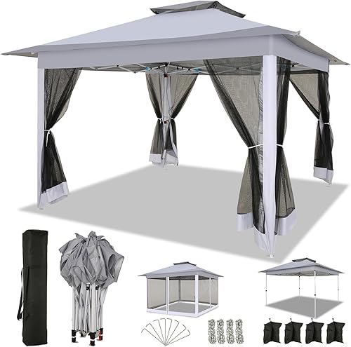 COBIZI Gazebo de 12 x 12 pies para exteriores, con mosquitera, toldo para patio trasero, con parte superior ventilada de 2 niveles, 3 alturas