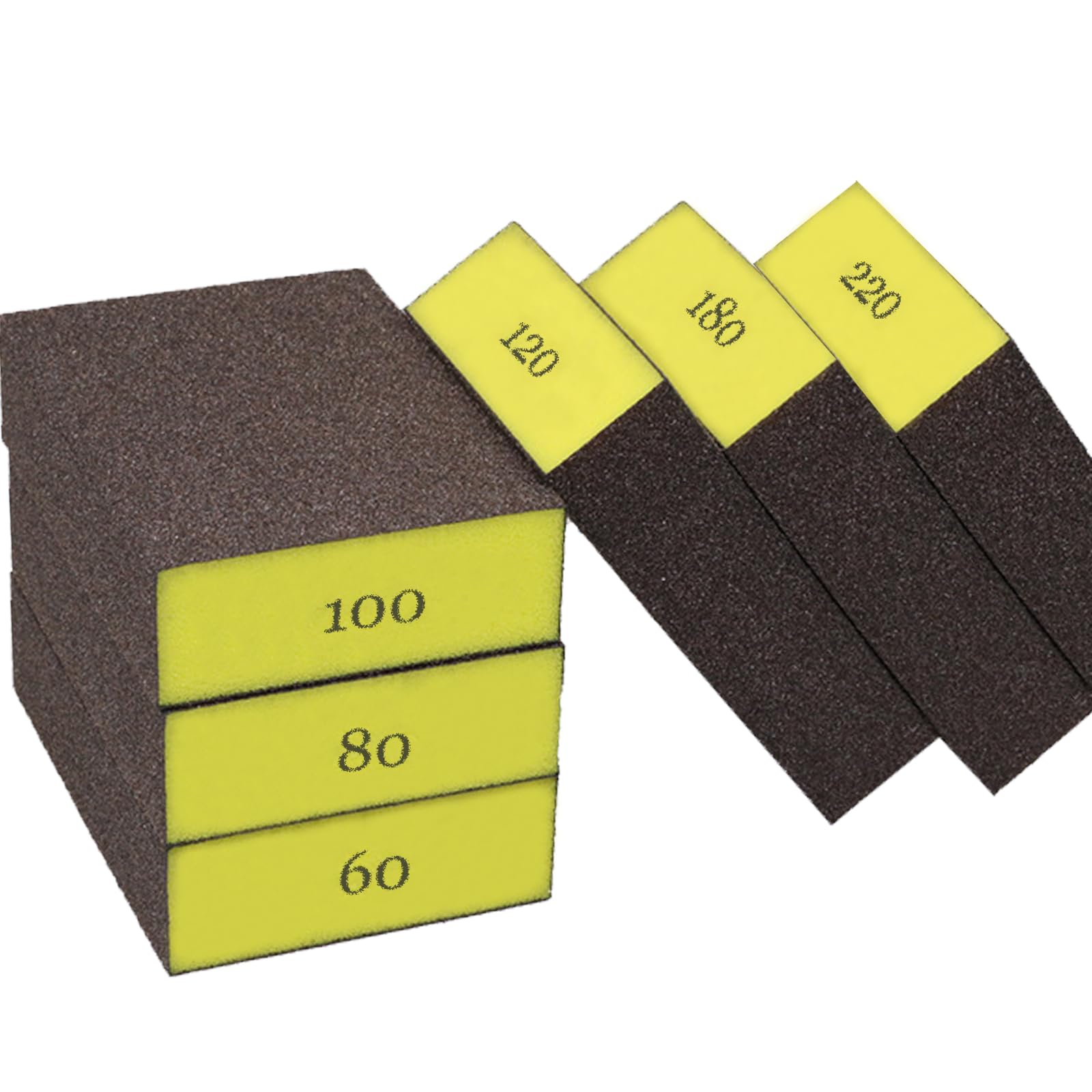 6 Pieces Sanding Blocks for Wood, Sandpaper Block Sanding Sponges with 6 Grits (60/80/100/120/180/220), Washable and Reusable Sanding Blocks for Walls