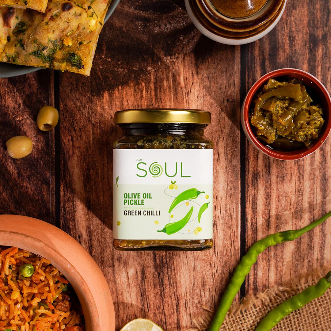 SOUL Pickle In Olive Oil Combo Pack Of 3 (Green Chilli Pickle 265 GM + Garlic Pickle 275 GM + Red Chilli Pickle 265 GM) 1