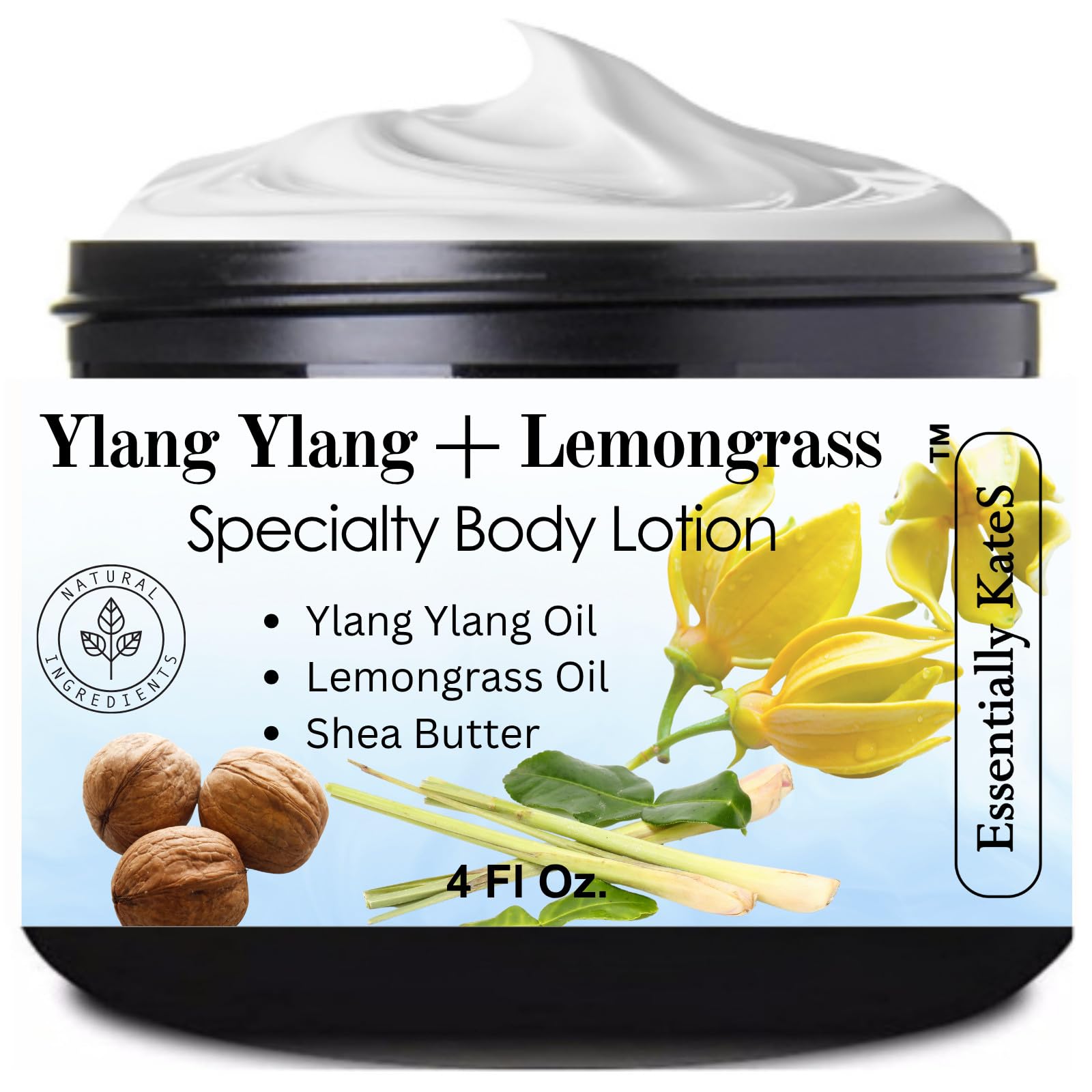 Essentially KateS Ylang Ylang + Lemongrass Specialty Cream Lotion 4 Fl Oz - enriched with Shea Butter and Ceramide 1, 3, and 6II - Combines intensive hydration with a revitalizing aromatic experience