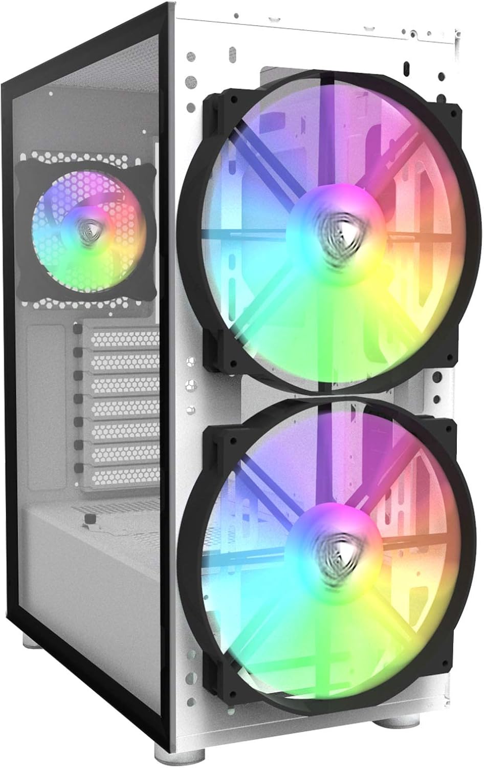 Davant view of the Montech AIR X ARGB-White PC Case with fans