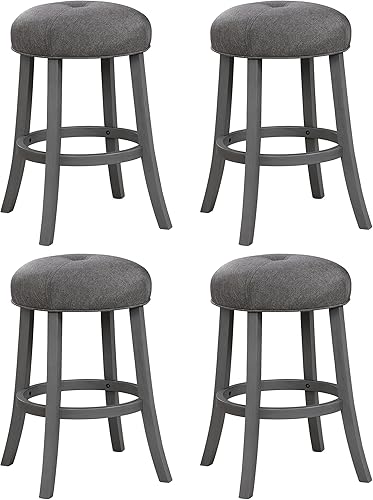 Juego de 4 taburetes de bar de altura de mostrador de 26 pulgadas, modernos taburetes de bar sin espalda con asiento tapizado redondo grueso y patas