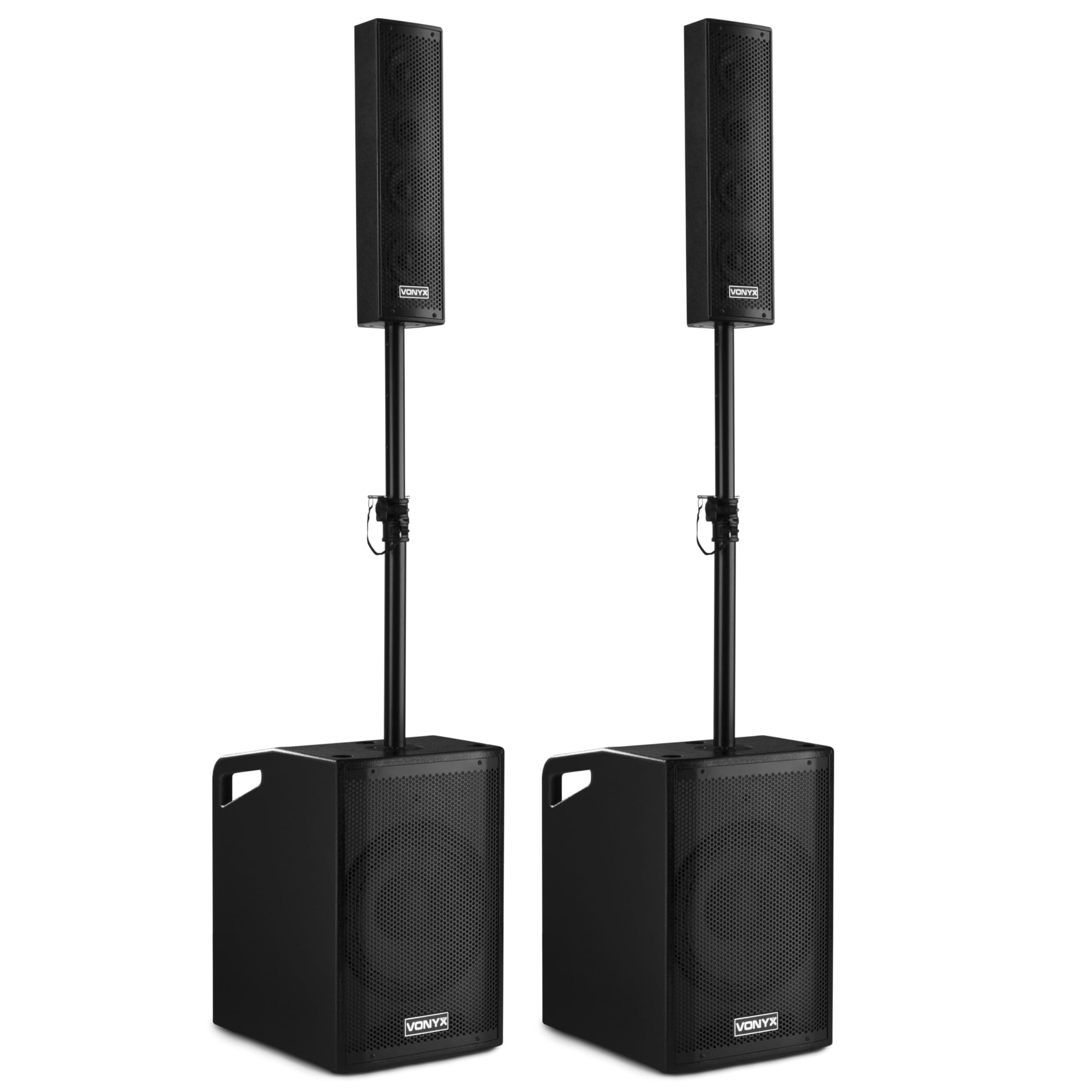 Vonyx VX1050BT – Sistema 2.2 Activo 1150W con Bluetooth, USB, SD, Doble subwoofer 12”, Micro, Trolley, Funda y Soportes, Equipo de Sonido Profesional para Eventos, Fiestas y DJ, Color Negro