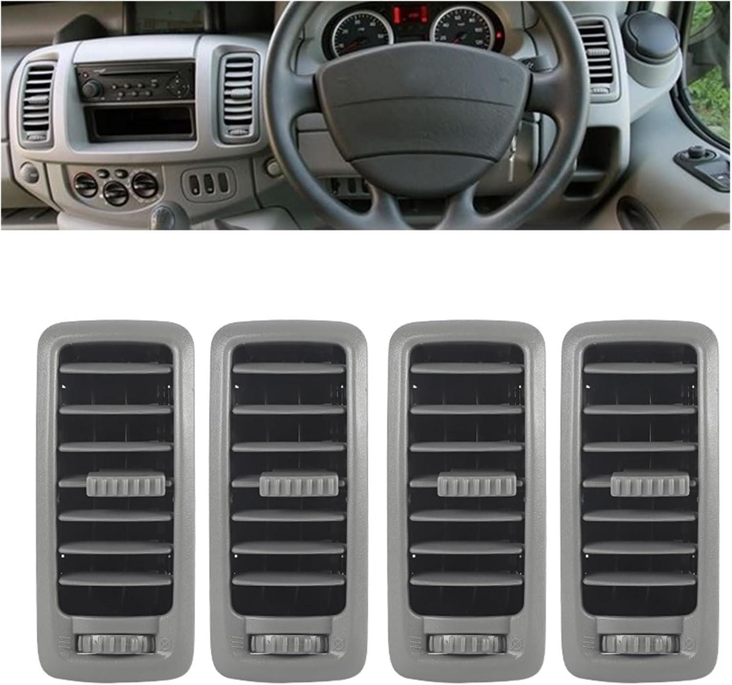 Black/Gray Heating Grille Diffuser Center Air Vent Panel Compatible For Renault Trafic II Compatible For Opel Vauxhall Vivaro Compatible For Nissan Primastar 7701054458(4pcs Gray)