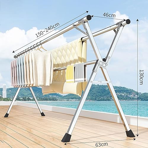 Miniatura 2 de Estante de secado de ropa de acero inoxidable con ruedas, 95 pulgadas, resistente, plegable y extensible, para uso en interiores y exteriores,