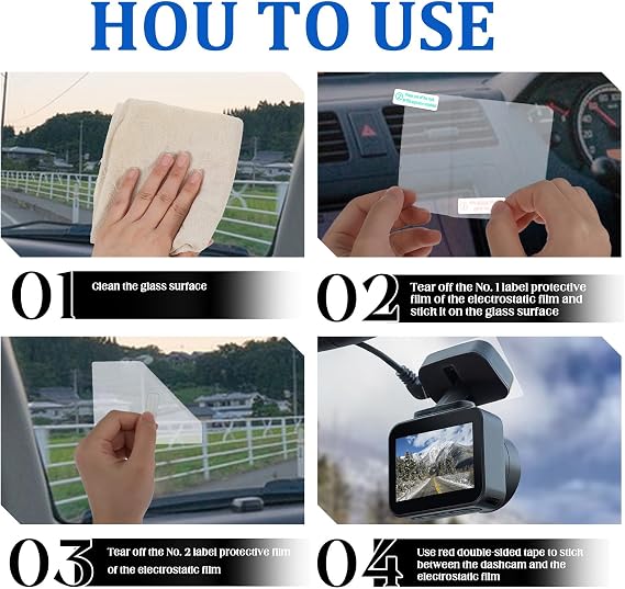 4 Pcs Electrostatic Sticker Mounting Dash Cam 4 Pcs Double-Sided Sticker for Windshield Dashcam Car Windshield Electrostatic Film Reusable Weatherproof Electrostatics Stickers