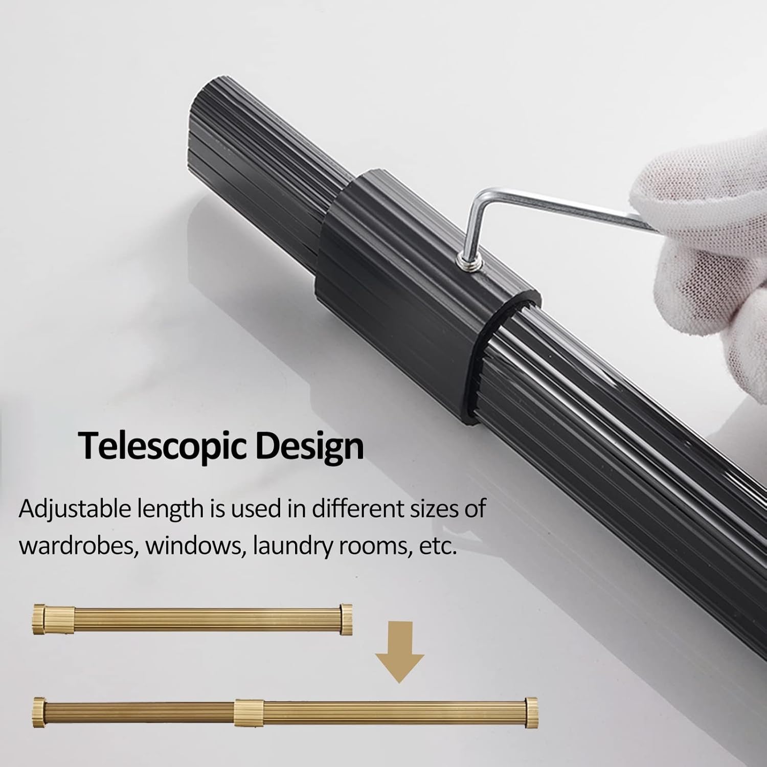 SUCHETA Silver Aluminum Clothes Tension Rod with Closet Wall Mount End Bracket, Multi-Purpose Retractable Metal Bar for Curtains, Cabinets, Cabinets and Clothes Hanger (Size: 84-155cm/33-61in)