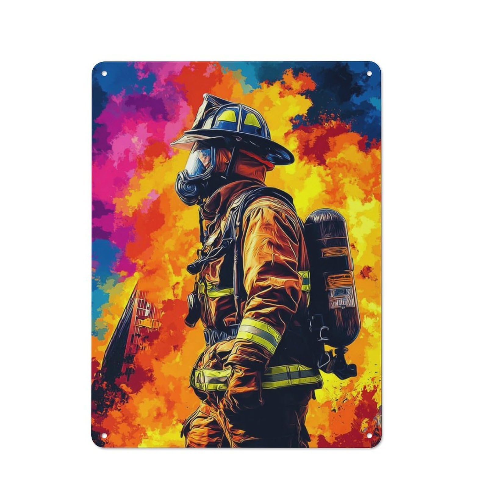 Junmoney Firefighter Bravery Amidst Flames Printed Metal Sign 40X30cm For Hobby Room Or Studio, Gift Idea At Christmas For Creative Interior Collectors