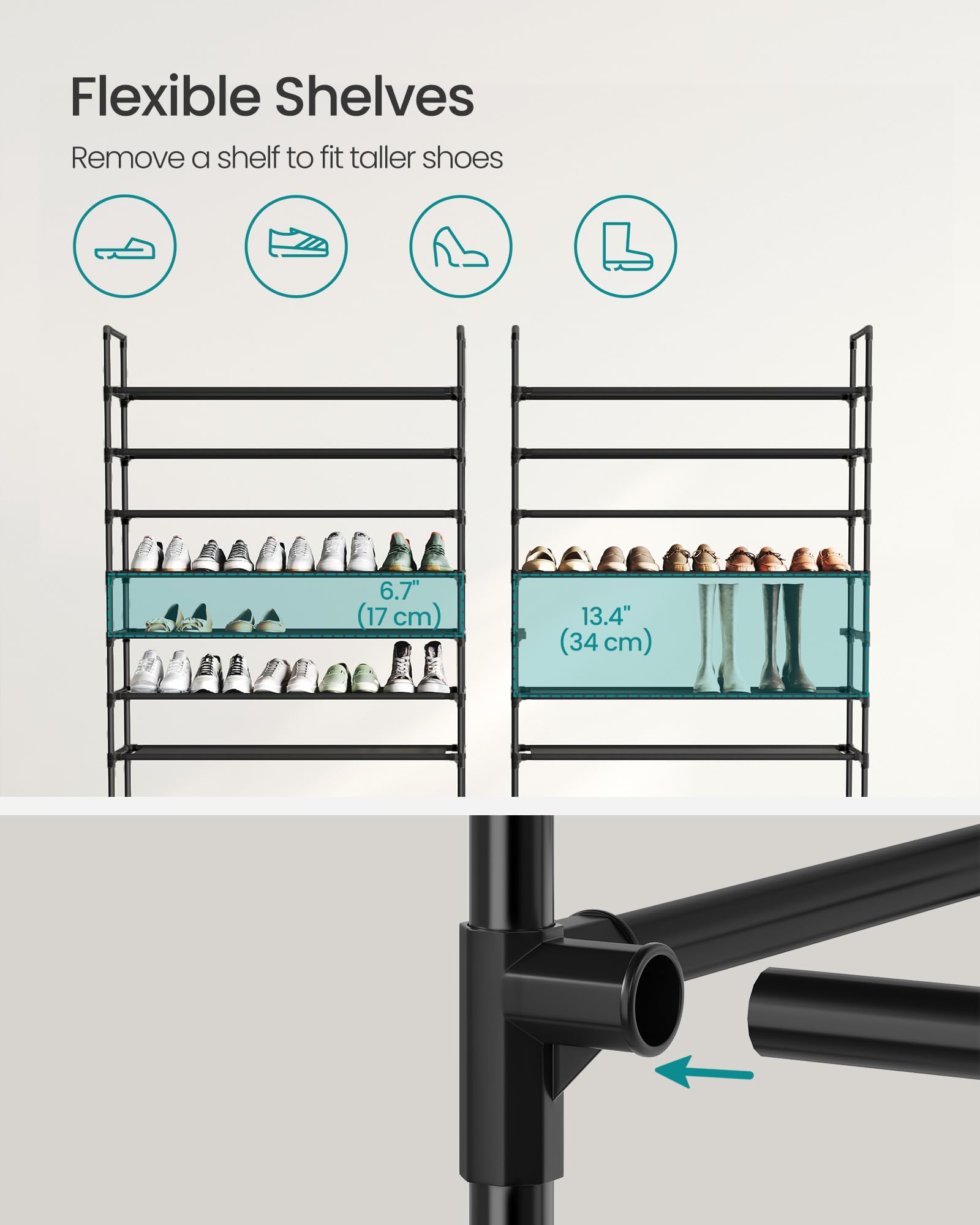 SONGMICS Zapatero, estante para zapatos de 10 niveles, organizador de | Marco de metal, estantes de tela no tejida, 11 x 37 x 68.9 pulgadas, para entrada, dormitorio, tinta negra ULSH11H