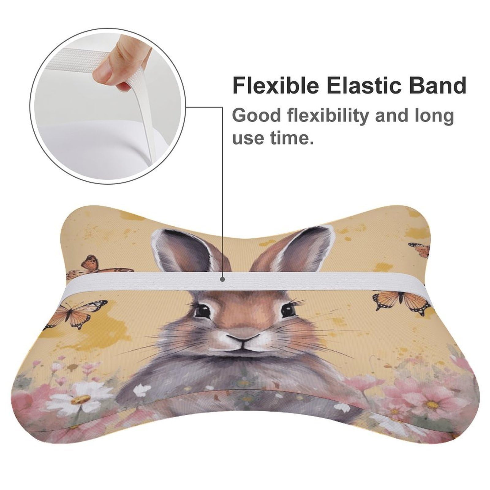 Lot de 2 coussins d'appui-tête de voiture en forme de lapin et de papillon avec housse amovible lavable pour voiture, bus, camion, confort de conduite