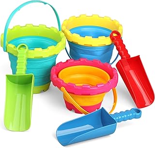Castle Jumbo 3L Foldable Beach Sand Buckets Toy Set with 9 Inch Rake Shovels
