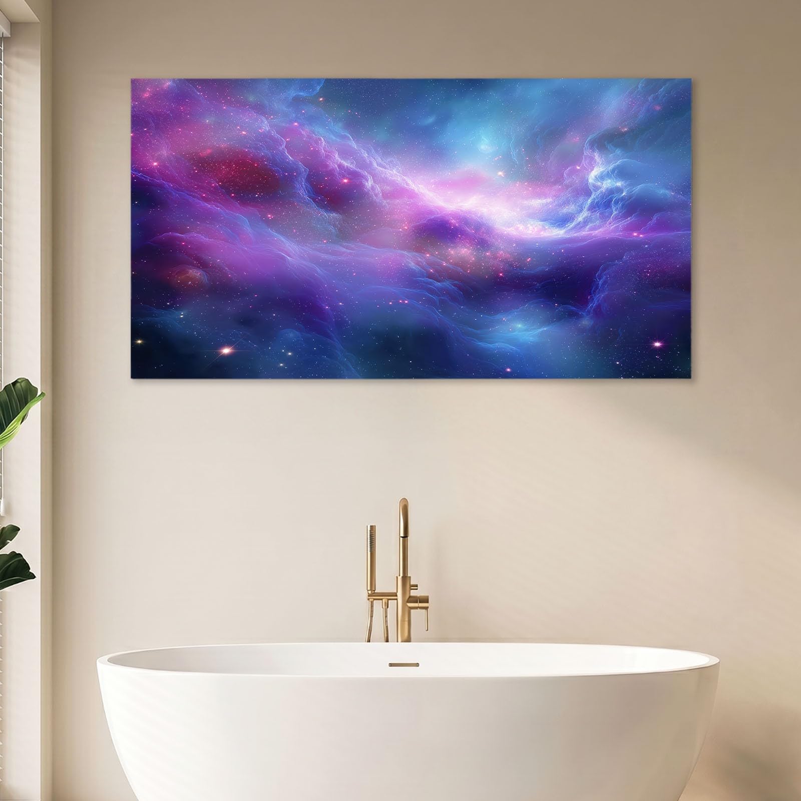 Stampe su tela da parete, 120 x 60 cm, motivo: nebulosa viola, cielo stellato, universo, decorazione da parete per camera da letto, soggiorno, corridoio o ingresso