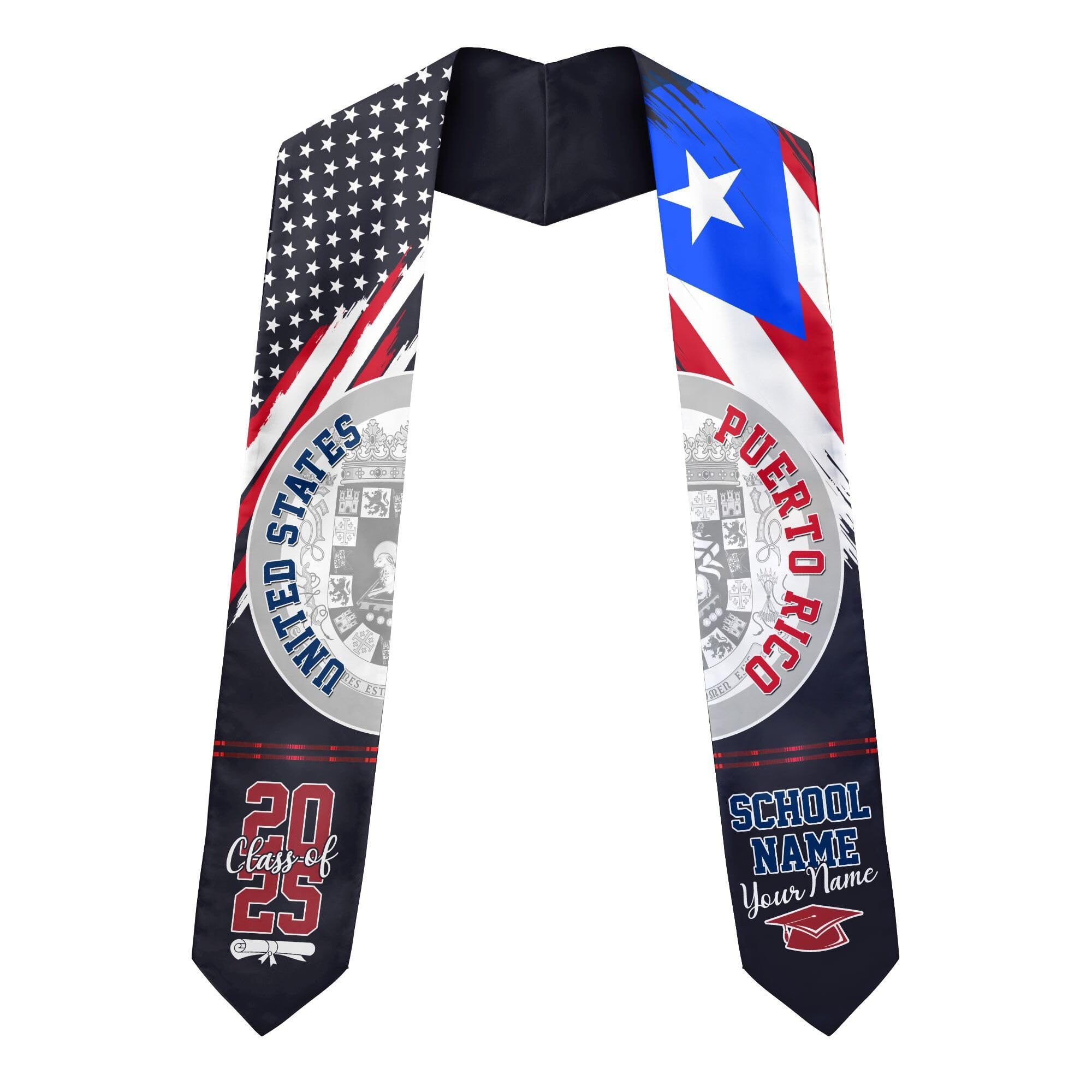 MonkeyVan Personalized Graduation Stole for Puerto Rican Senior, Puerto Rico Flag Graduation Sash Class of 2025 Gifts S179