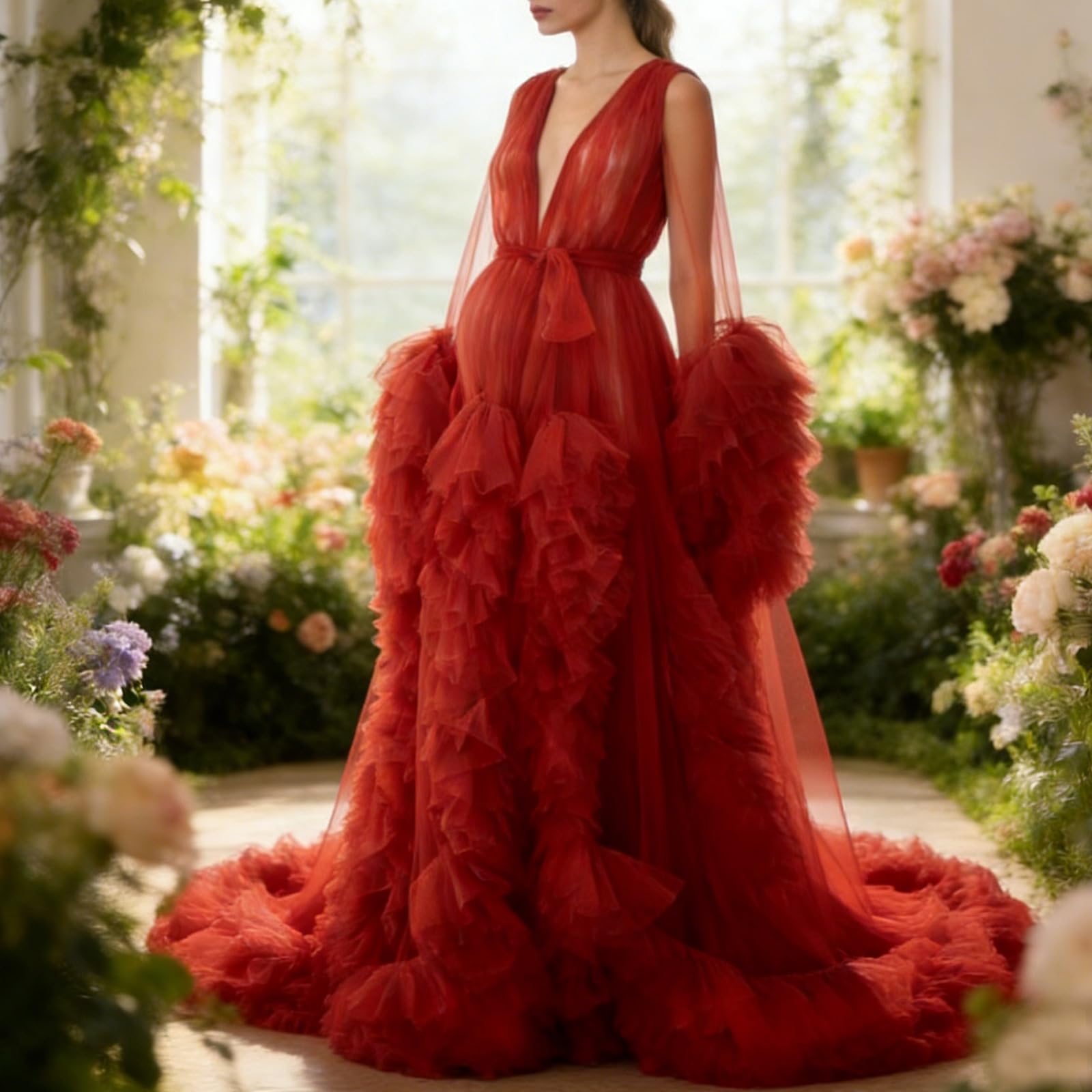 Elegante vestido de maternidad con malla de poliéster transpirable para fotografía de embarazo y eventos especiales. Vestido elegante