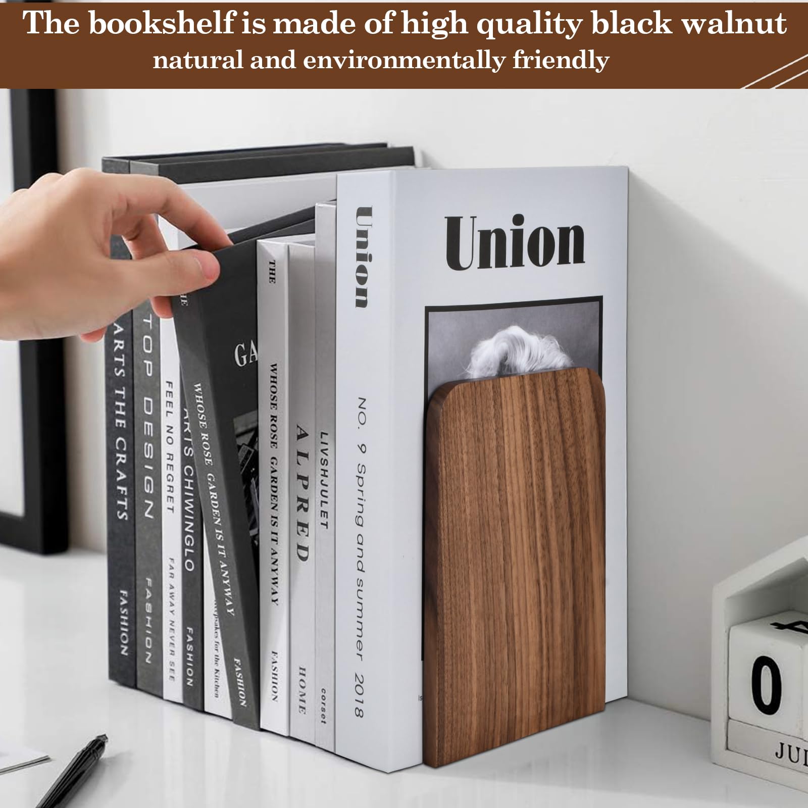 Fermalibri in Legno di Noce Nero 17x12cm, Organizer Portaoggetti per Casa e Ufficio, Supporto per Libri