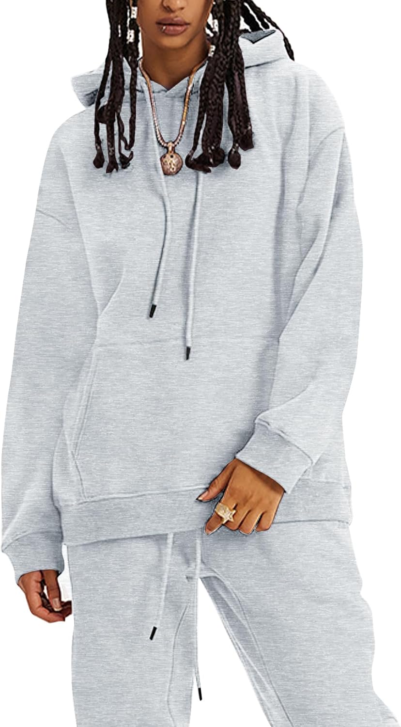 Flygo Womens Fleece 2 Piece Outfits Lounge Hoodie Sweatsuits Sets Oversized Sweatshirt Baggy Sweatpants Set W/Pockets