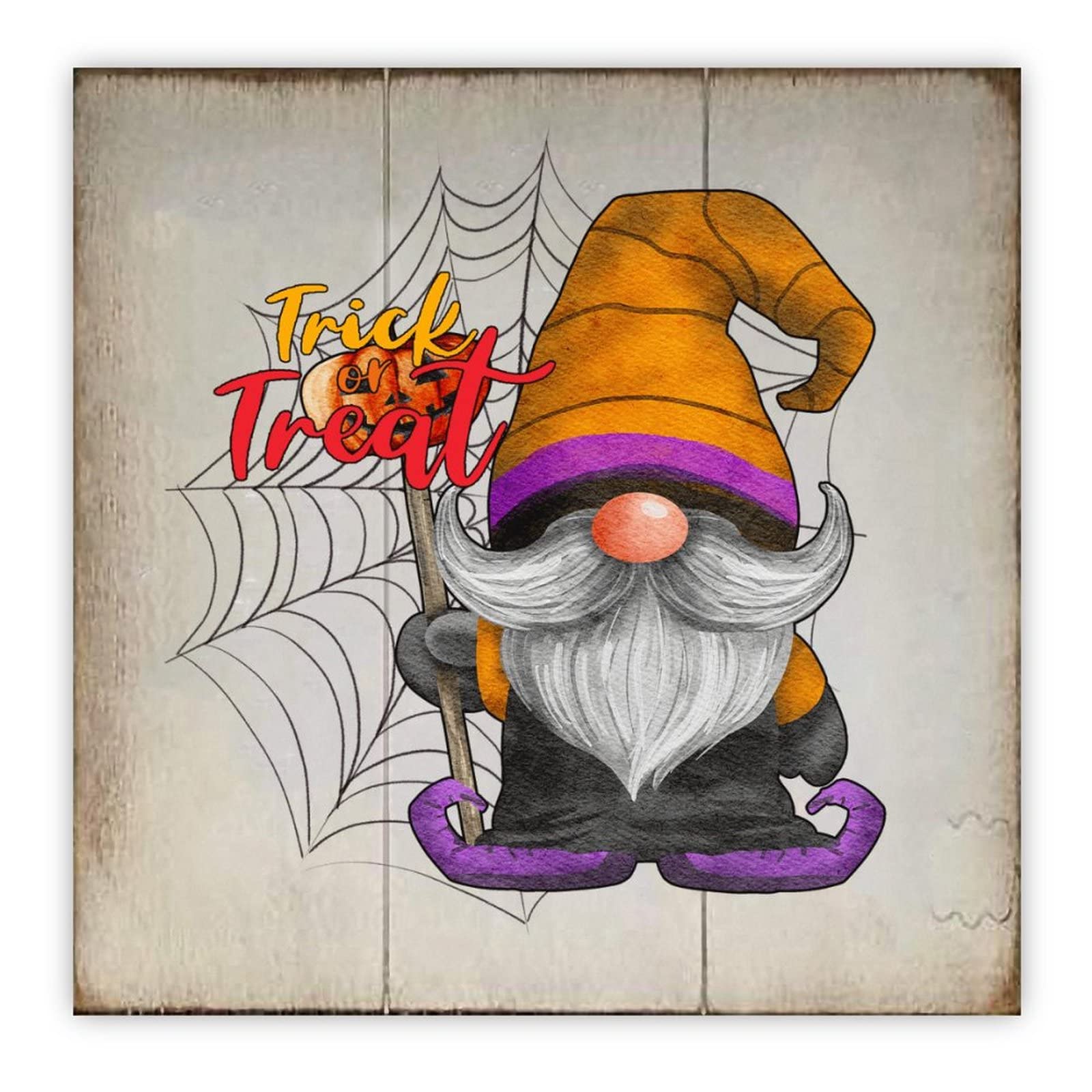 Panneau Halloween en bois Trick or Treat 30cm pour deco murale de salon