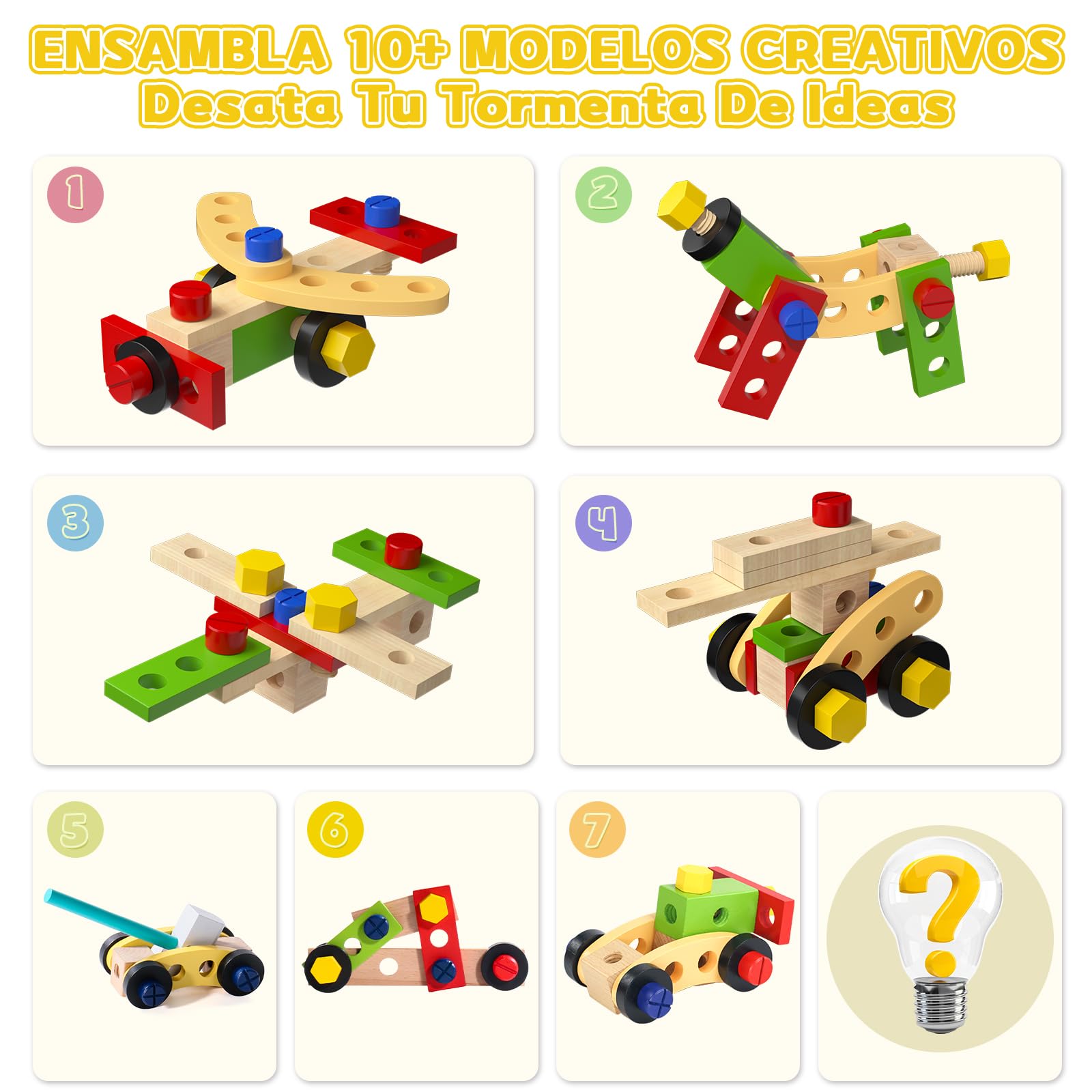 TONZE Caja Herramientas Juguetes Niños 3 Años Juguetes Madera Juegos Educativos 3 Años Regalo Niña 3 4 5 Años Bricolaje Construcciones Juguete Manualidades Maletin Herramientas (35 Piezas)