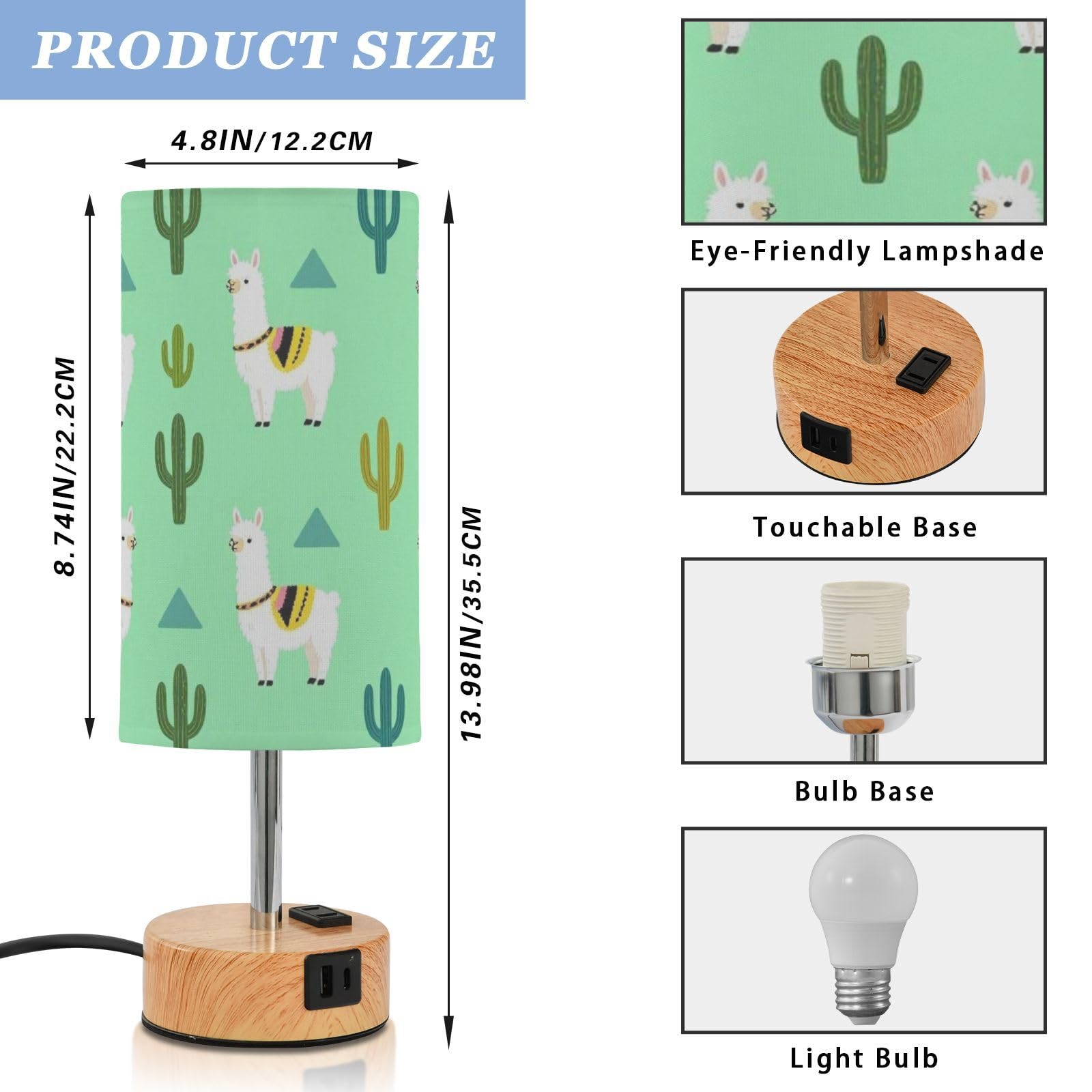 Yuiboo Lampy stołowe z portami USB C+A, lampka nocna na biurko