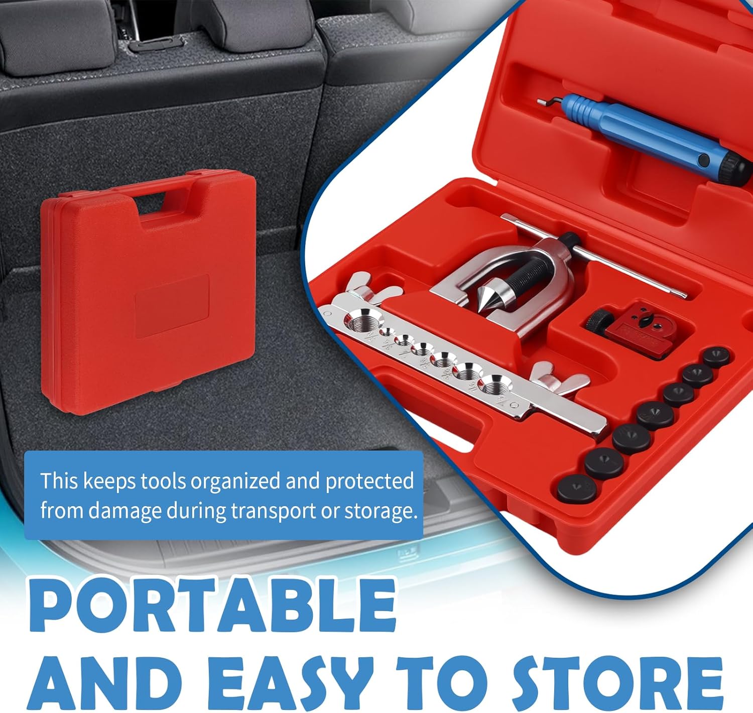 2026 Upgraded Brake Line Flaring Tool Kit,Professional Double & Single Brake Flare Tool Kit with 7 Adapters & Cutter/De-Burrer,Portable Brakes Line Repair Kits for Most Vehicles