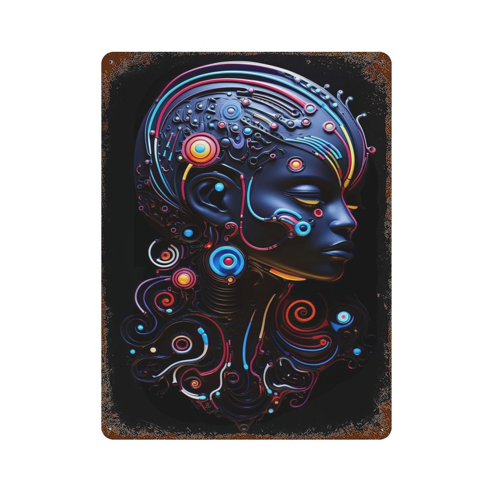 Neon IV Rust Effect Tin Sign 15.7"x11.8", Industrial Home Decor for Garage, Bar And Workshop Decor