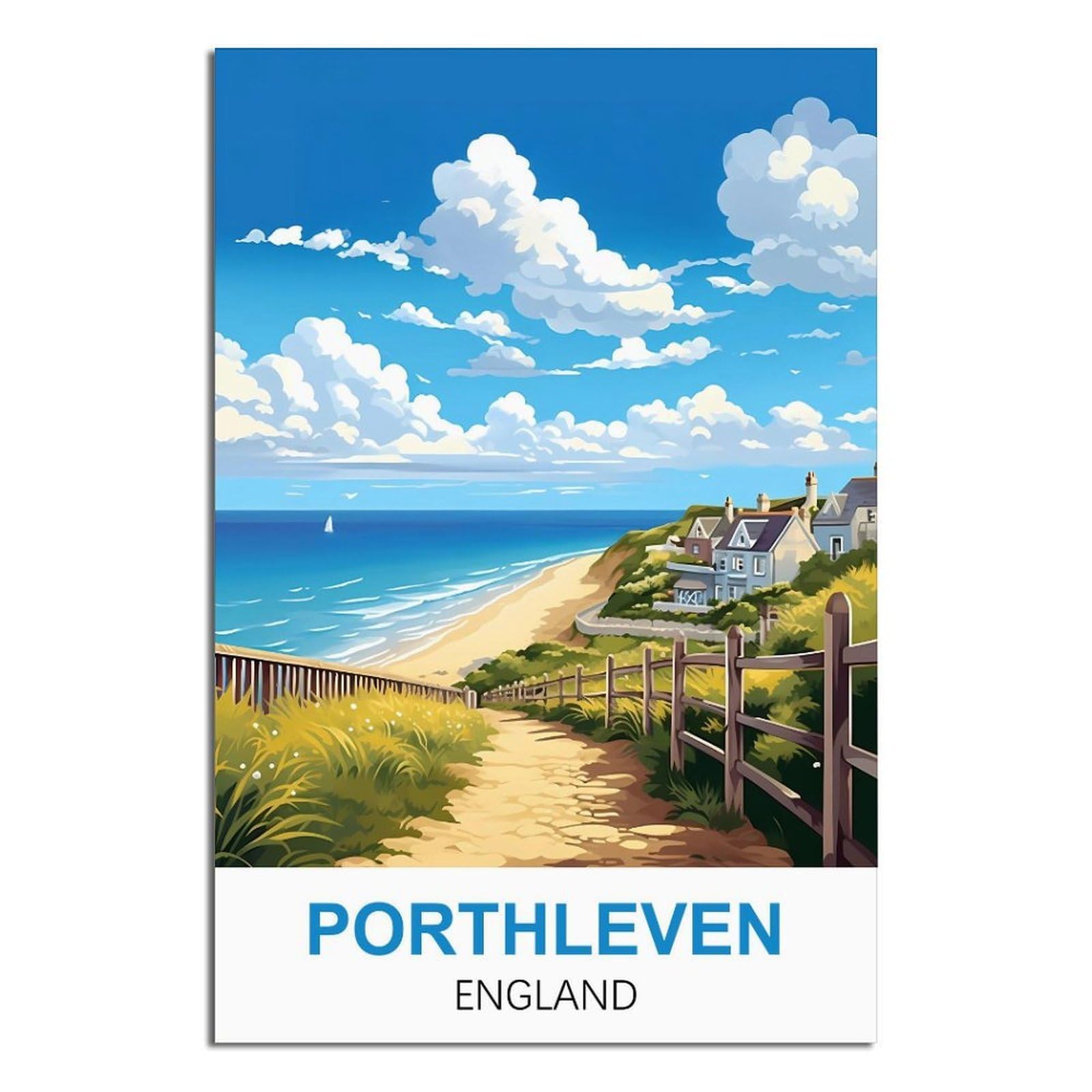 Ipuzou Unframe-Style Porthleven England Vintage Travel Posters 12X18inch(30X45cm) Canvas Wall Decor, Wall Art Posters Prints Paintings Pictures For Living Room