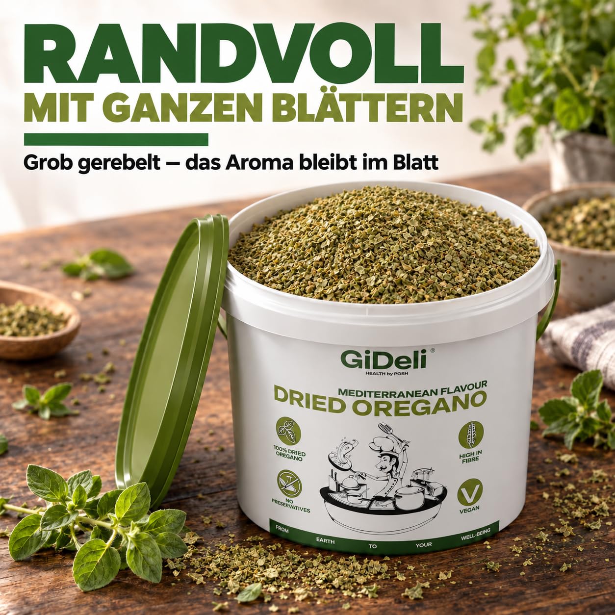 GiDeli Oregano 20kg in Eimer - Getrocknete Oregano Blätter- Türkisches Gewürz für Italienische Küche - Pasta Fisch Pizza Suppen Salat und Fleischgerichte