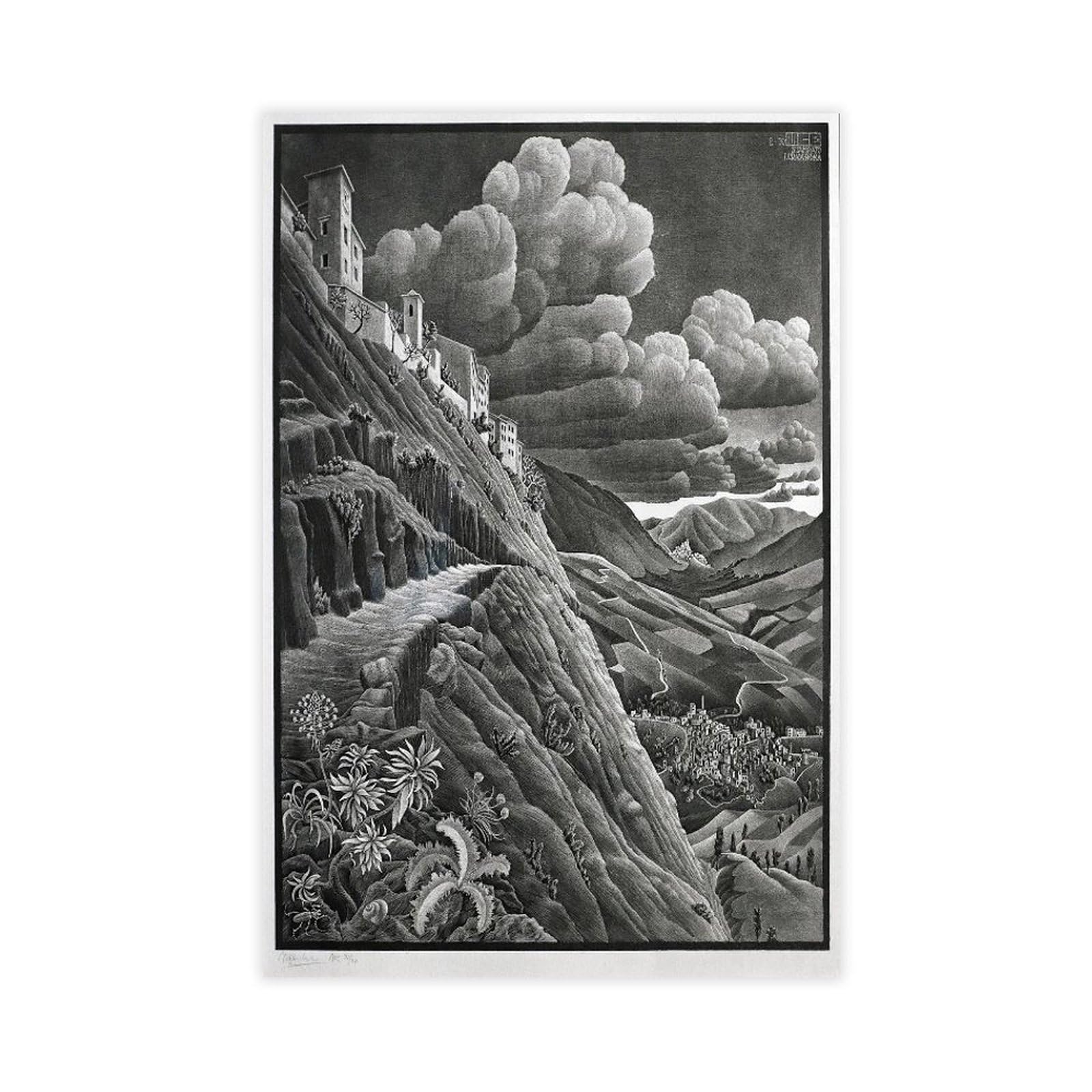 F I N U C B 42+ M.c. Escher Famous Poster Prints Castrovalva, Abruzzi By Maurits Cornelis Escher Oil Painting Canvas Wall Art Deco Print Unframe 24X36inch(60X90cm