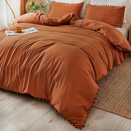 Miniatura 2 de ETDIFFE Juego de funda de edredón naranja quemado, tamaño Queen, 3 piezas, bohemio, terracota, microfibra, suave y ligera, rústica Qulit (90 x 90)