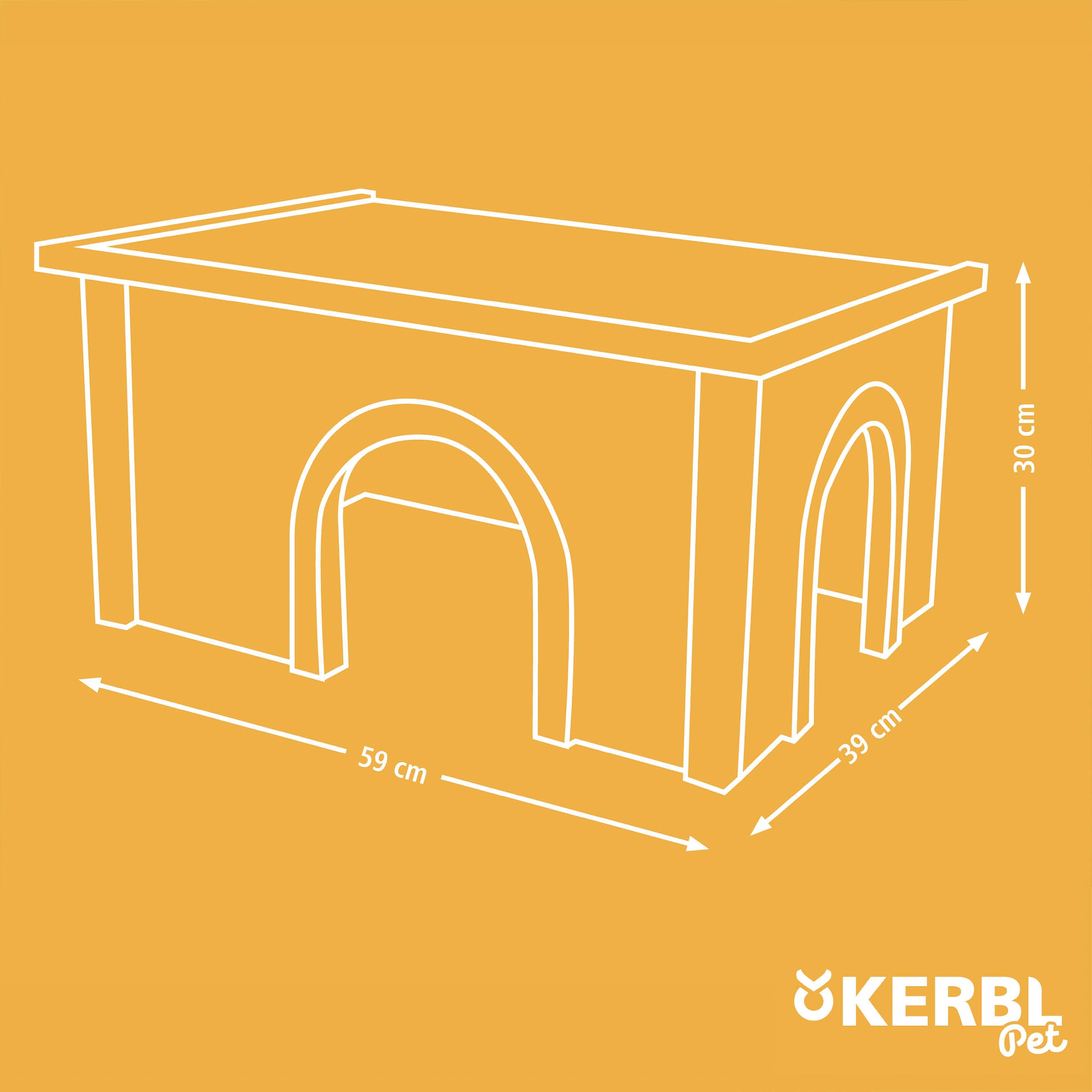 Kerbl Pet Nagerhaus, Kleintierhaus, Nagerhütte, 59x39x30cm, Spießtanne, Kunststoff, Nager, wetterfestes Dach, langlebig, robust