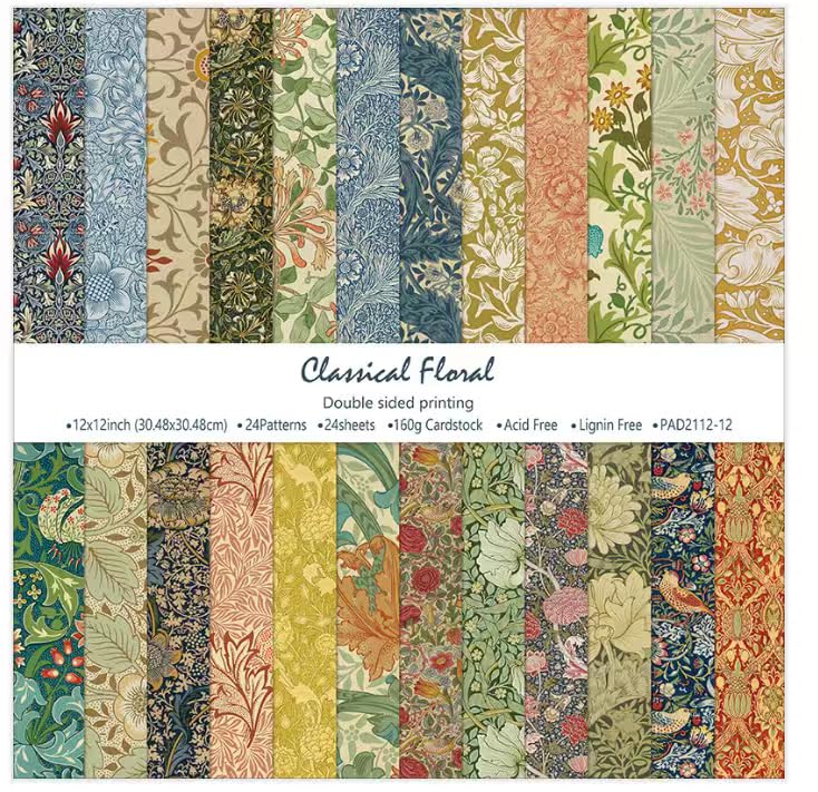 Papier de scrapbooking floral 30,5x30,5 cm en lot de 24 feuilles double face