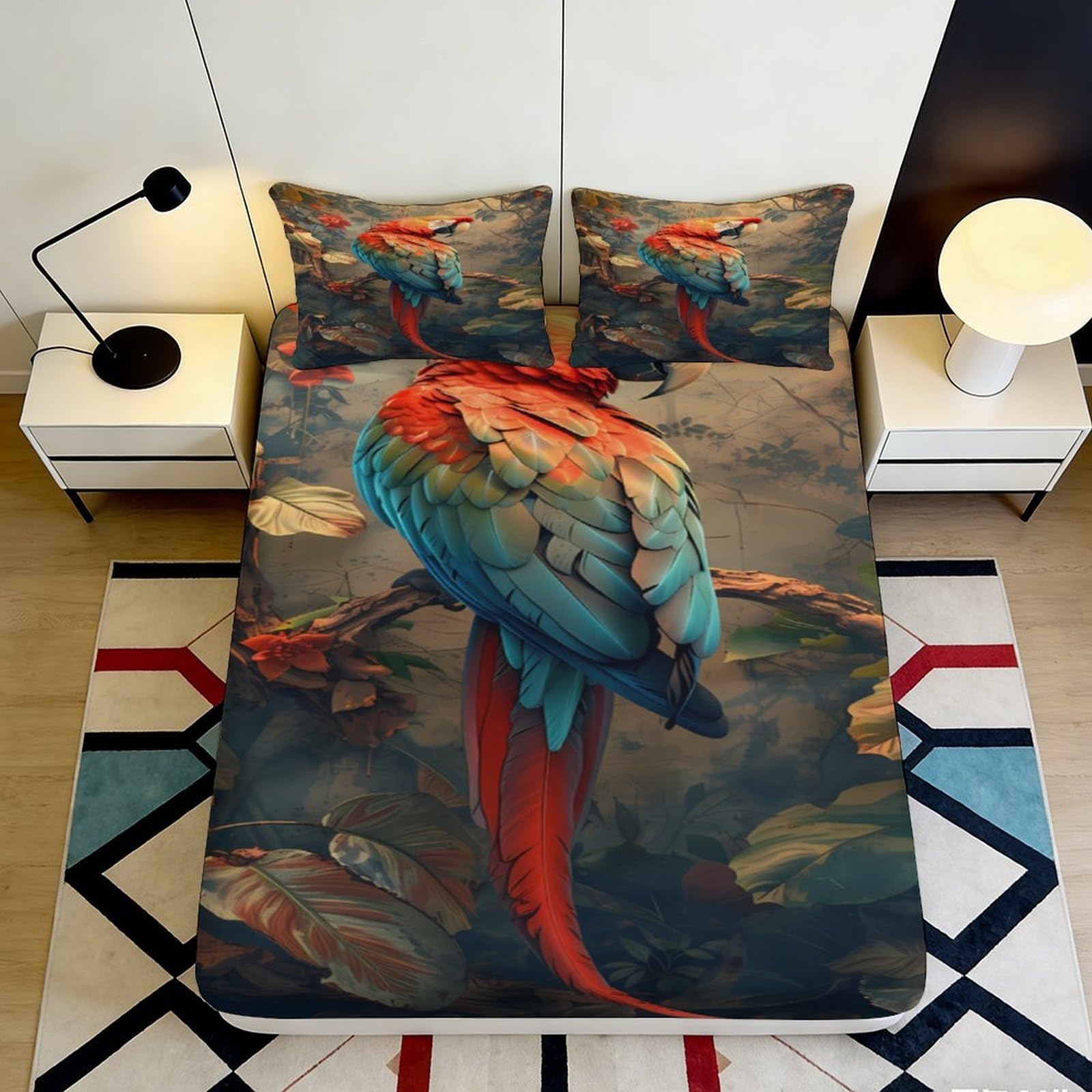 Pnayamiorkfel Style-6 3D Printed Tropical Parrot Fitted Sheet Microfiber Soft Breathable Rainforest Bed Cover For Bedroom Guest Room Decor 90X200x25cm