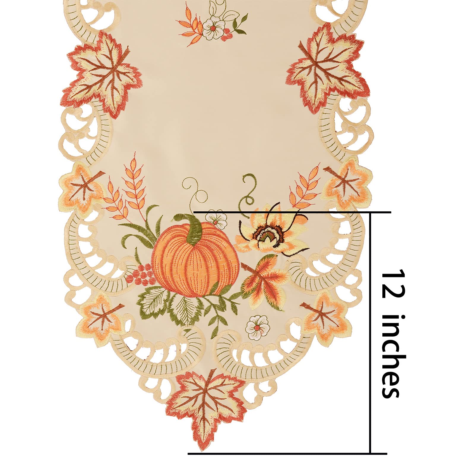 Simhomsen Embroidered Pumpkin Table Runner – Orange Fall & Thanksgiving Decor (14x120 Inches) | Polyester With Cut-Out Edges