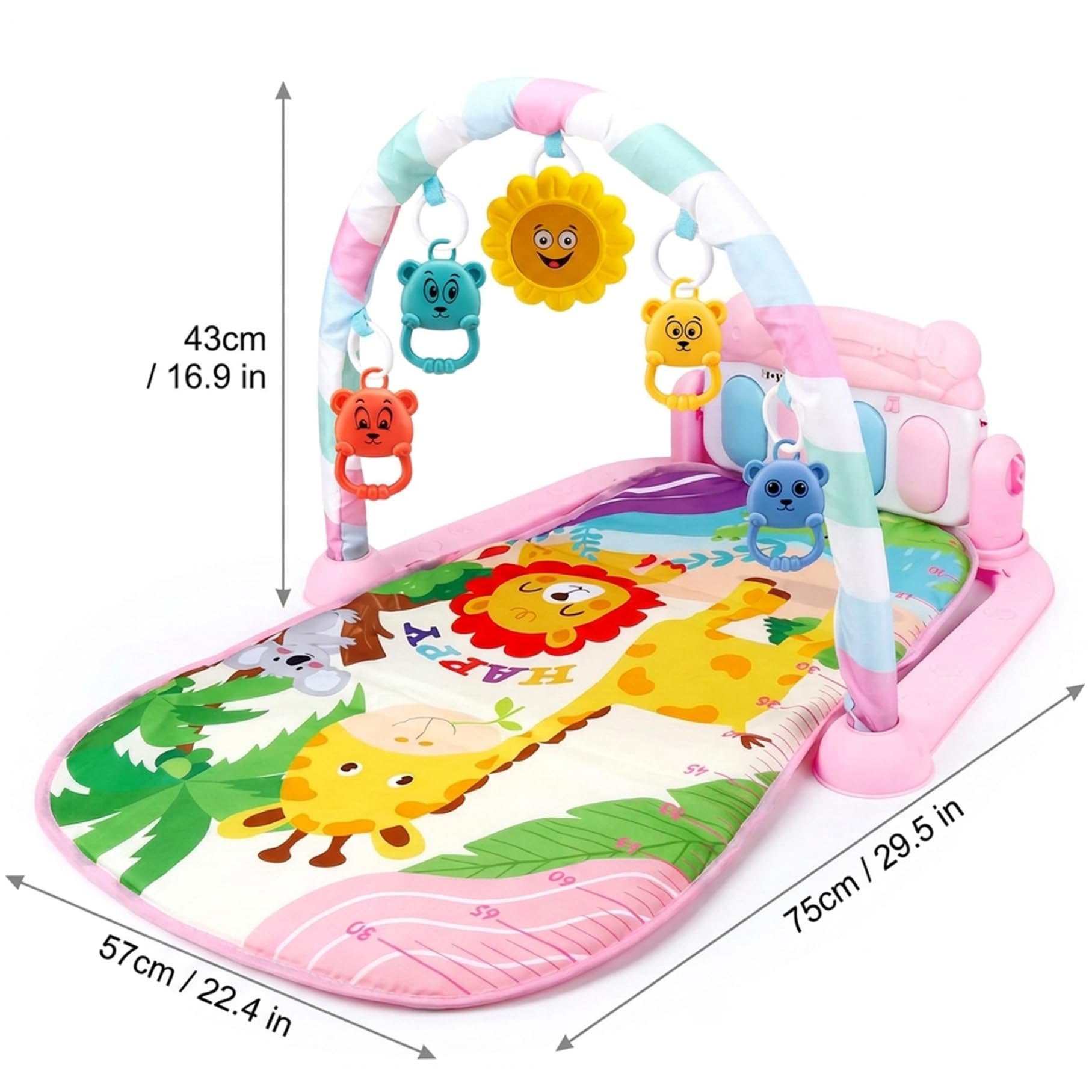 Baby Gym Play Mat, Baby Activity Center with Kick Piano & Detachable Toys, Play Mat for Infants 0-36 Months with Animal Patterns Gym — view 3