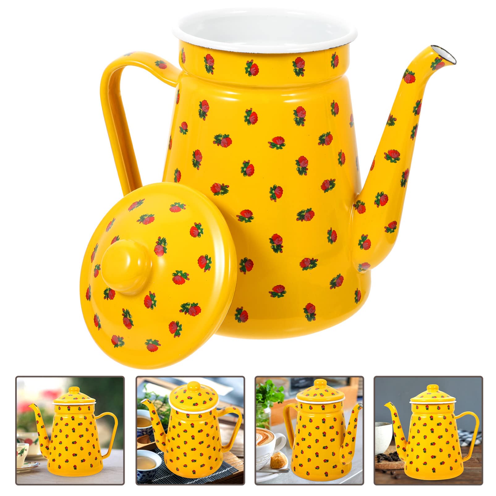 HOMSFOU Emaille Wasserkocher, Vintage Kaffeekanne, für das Lagerfeuer, Verschiedene Farben, 1.5L