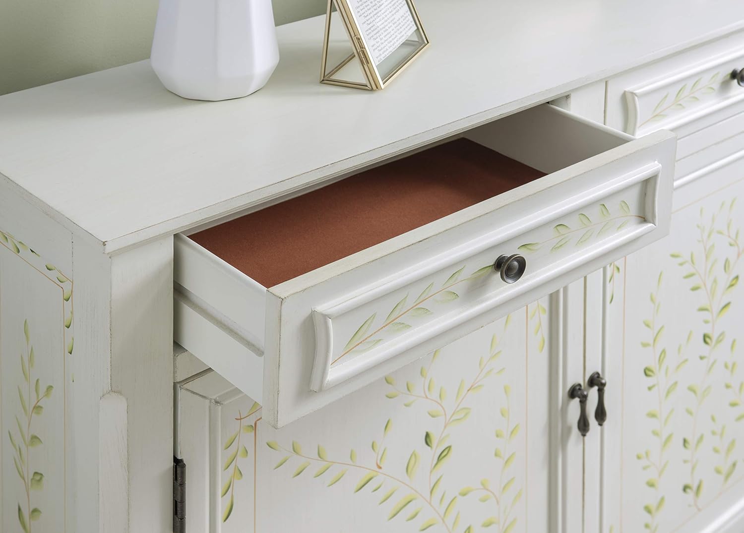 Elegant White Hand-Painted 2-Drawer & 2-Door Storage Console