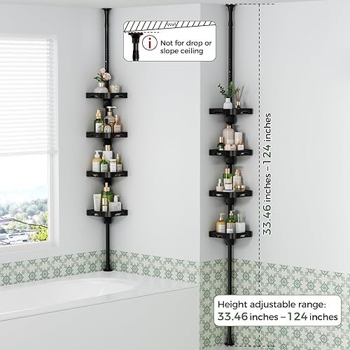 Miniatura 2 de Poste de tensión de 4 niveles, organizador de ducha de esquina ajustable para baño, instalación sin herramientas, estante de almacenamiento a prueba