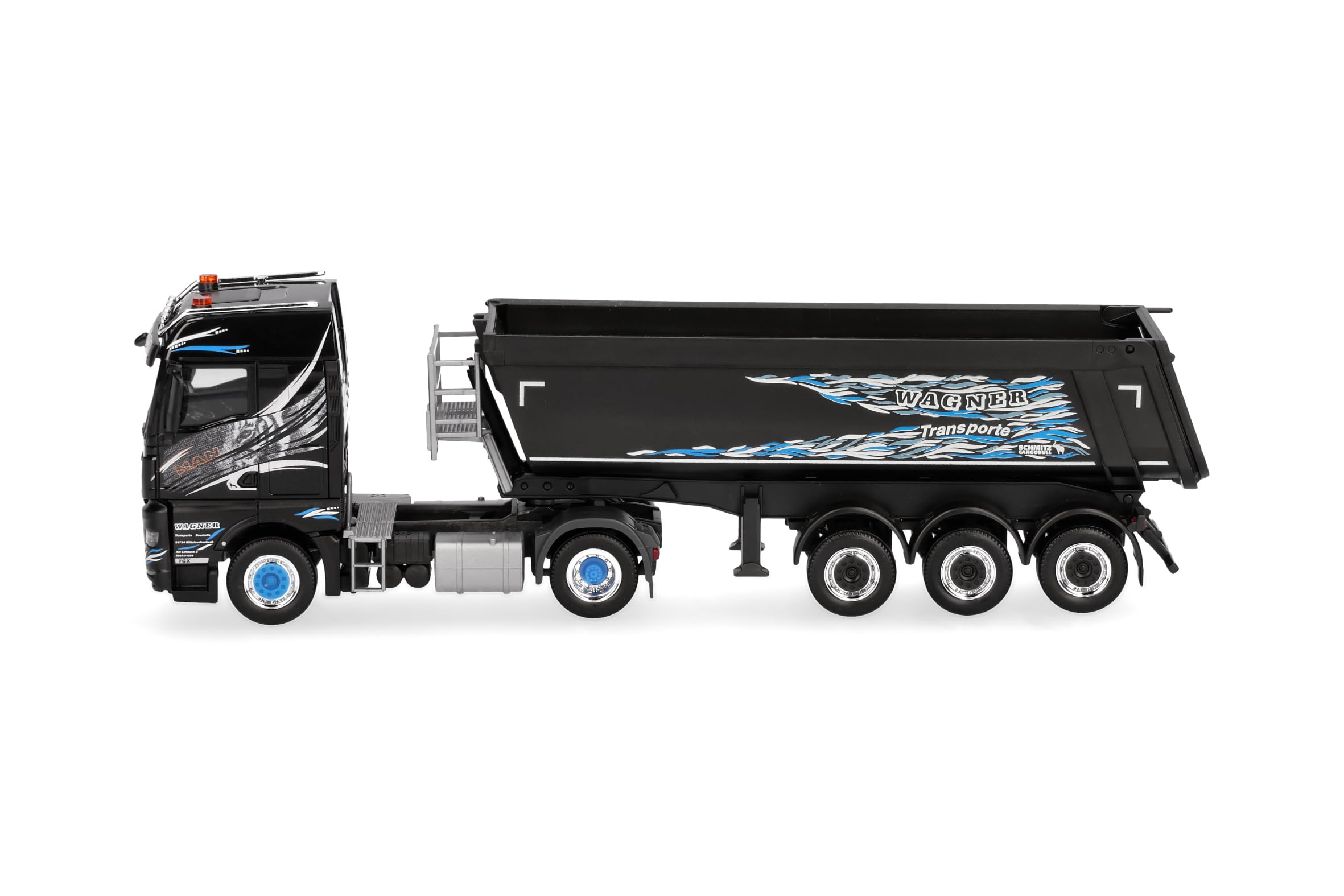 Herpa Model ciężarówki MAN TGX GM wywrotka z naczepą „Wagner Mitteleschenbach” (Bawaria/Mitteleschenbach), skali 1:87, model kolekcjonerski, wyprodukowany w Niemczech, wykonany z tworzywa sztucznego