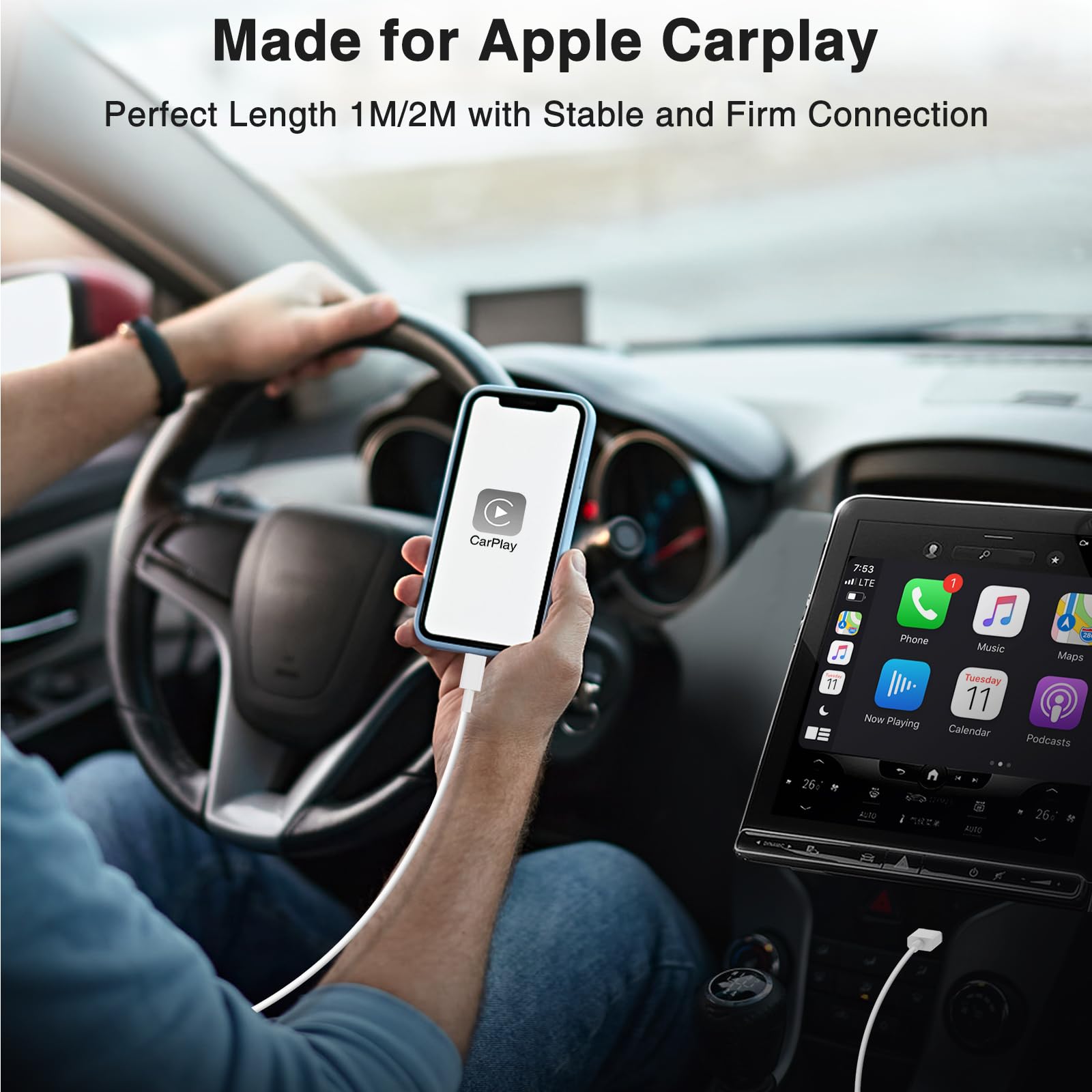 Câble USB Carplay USB A vers USB C 1M+2M Charge Rapide pour iPhone 17/16/15 Pro Max Samsung S25 iPad Pro