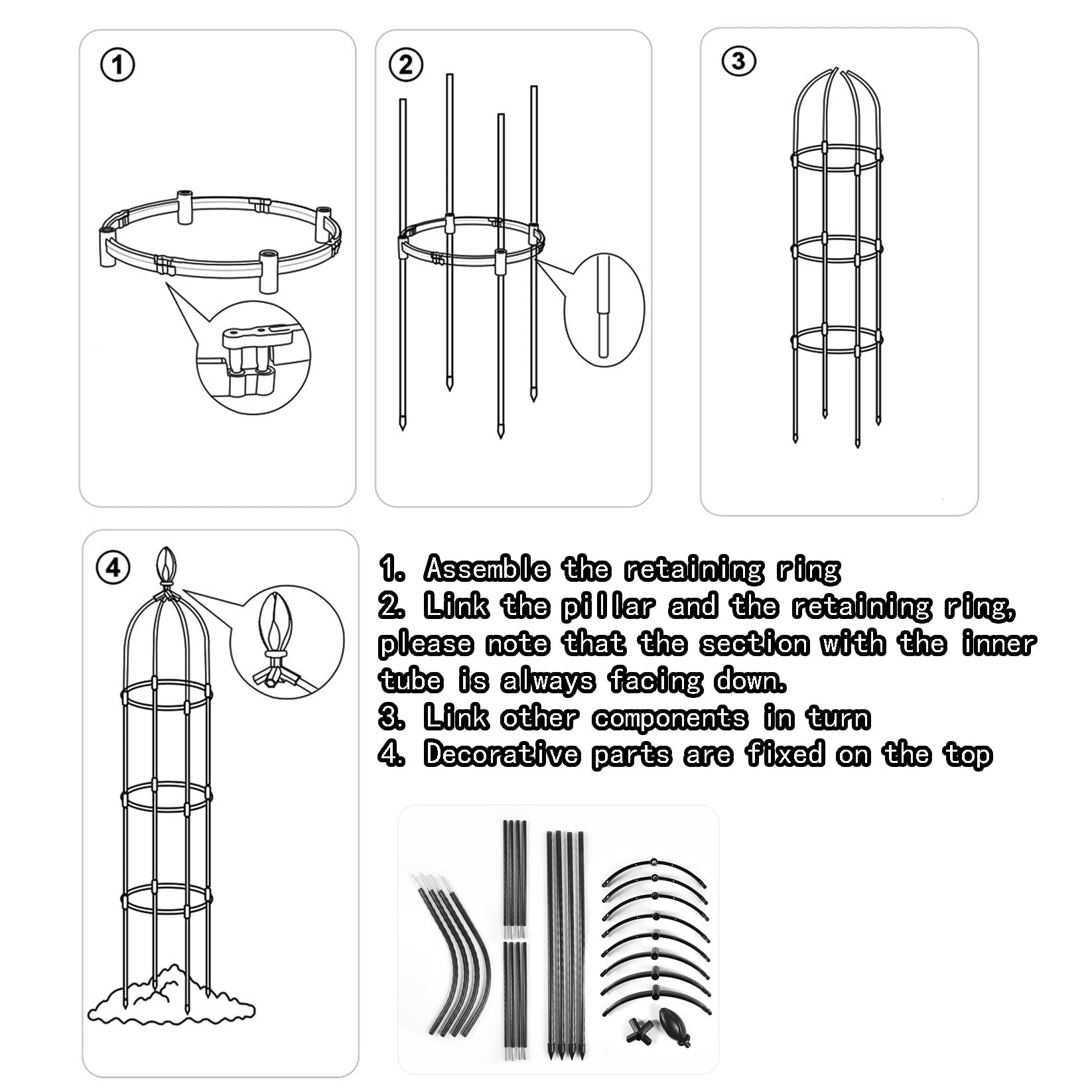 Obélisque Arceau Arche de Jardin,Tuteur Tomates Pieu de Jardin Tuteurs pour Plantes Support tuteur métal Colonne rosiers aux intempéries pour Support de Fleurs,de Légumes,Plantes,Jardinage et verger