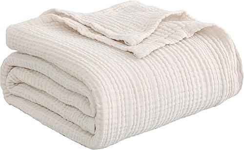 Manta de muselina de 66 x 90 pulgadas, ligera manta de algodón prelavado, para todas las estaciones, suave, acogedora, transpirable, de gasa de 4