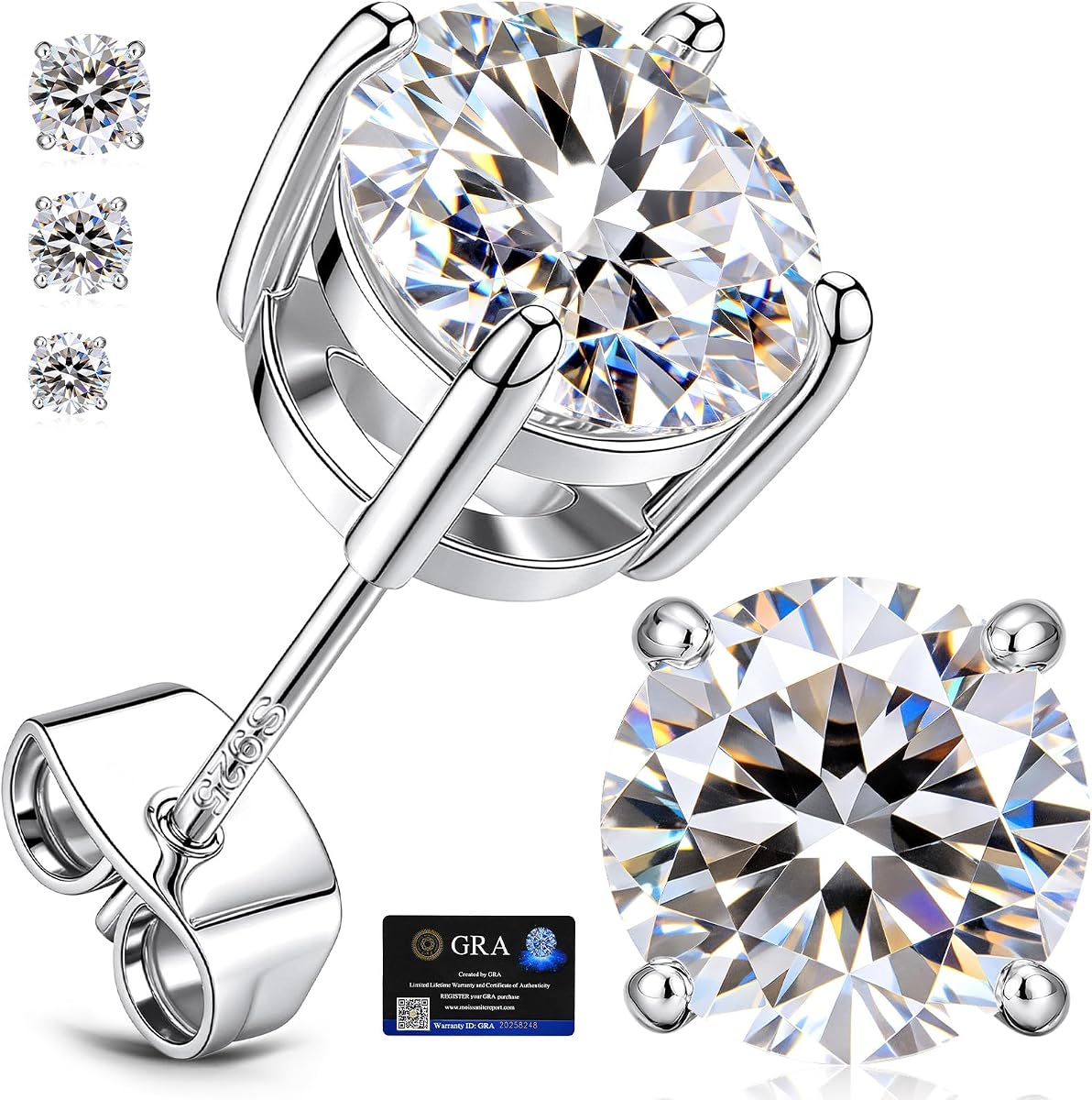 Moissanite Diamond Stud Earrings for Women 925 Sterling Silver Post 18K Gold Plated Earring Hypoallergenic Dainty Flat Back Stud Earrings Jewelry for Women D Color VVS1 Clarity 1.0CT-2.0CT