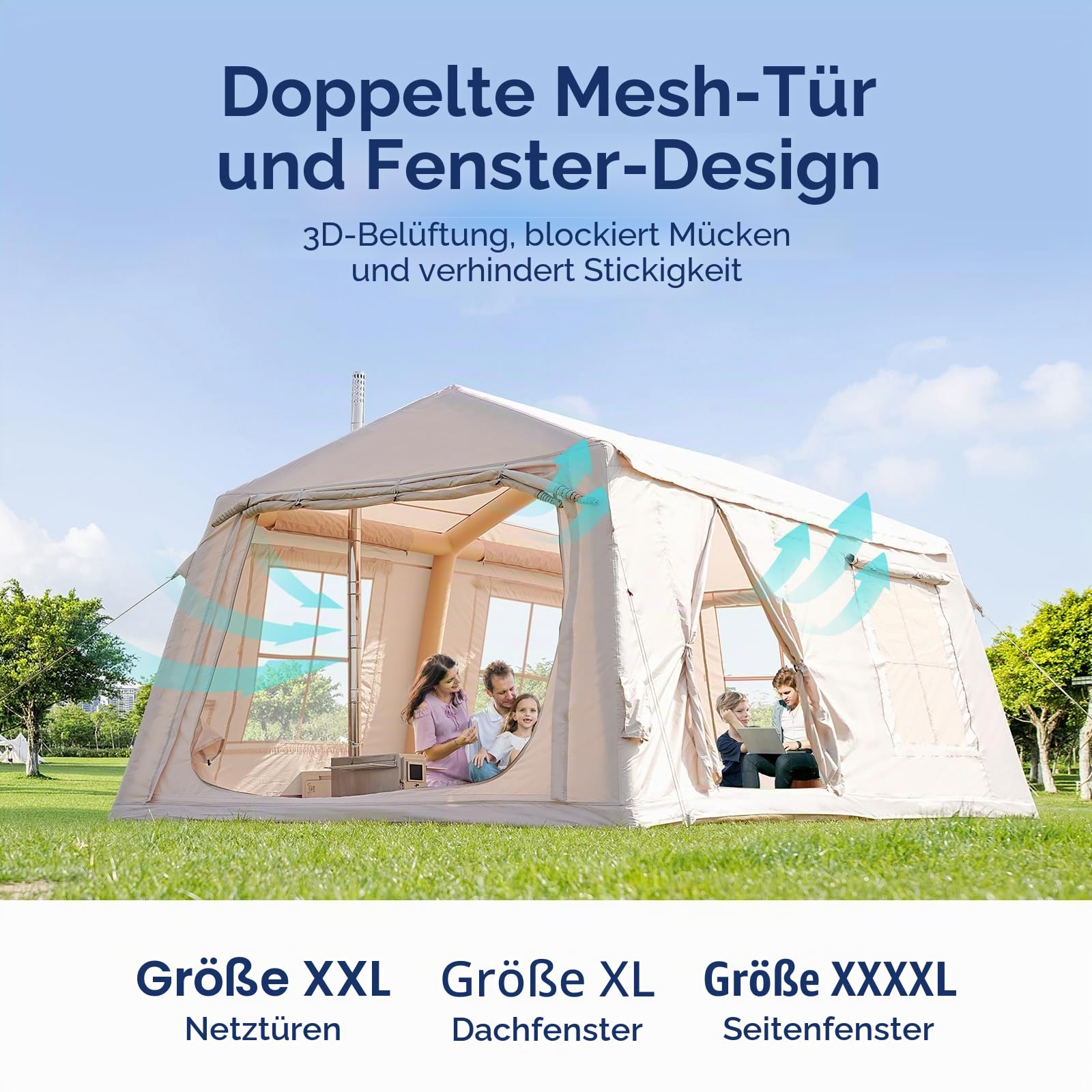 MOPHOTO Aufblasbares Zelt für Camping, wasserdicht, Oxford, inkl. Pumpe-4/6/8/10/12Personen