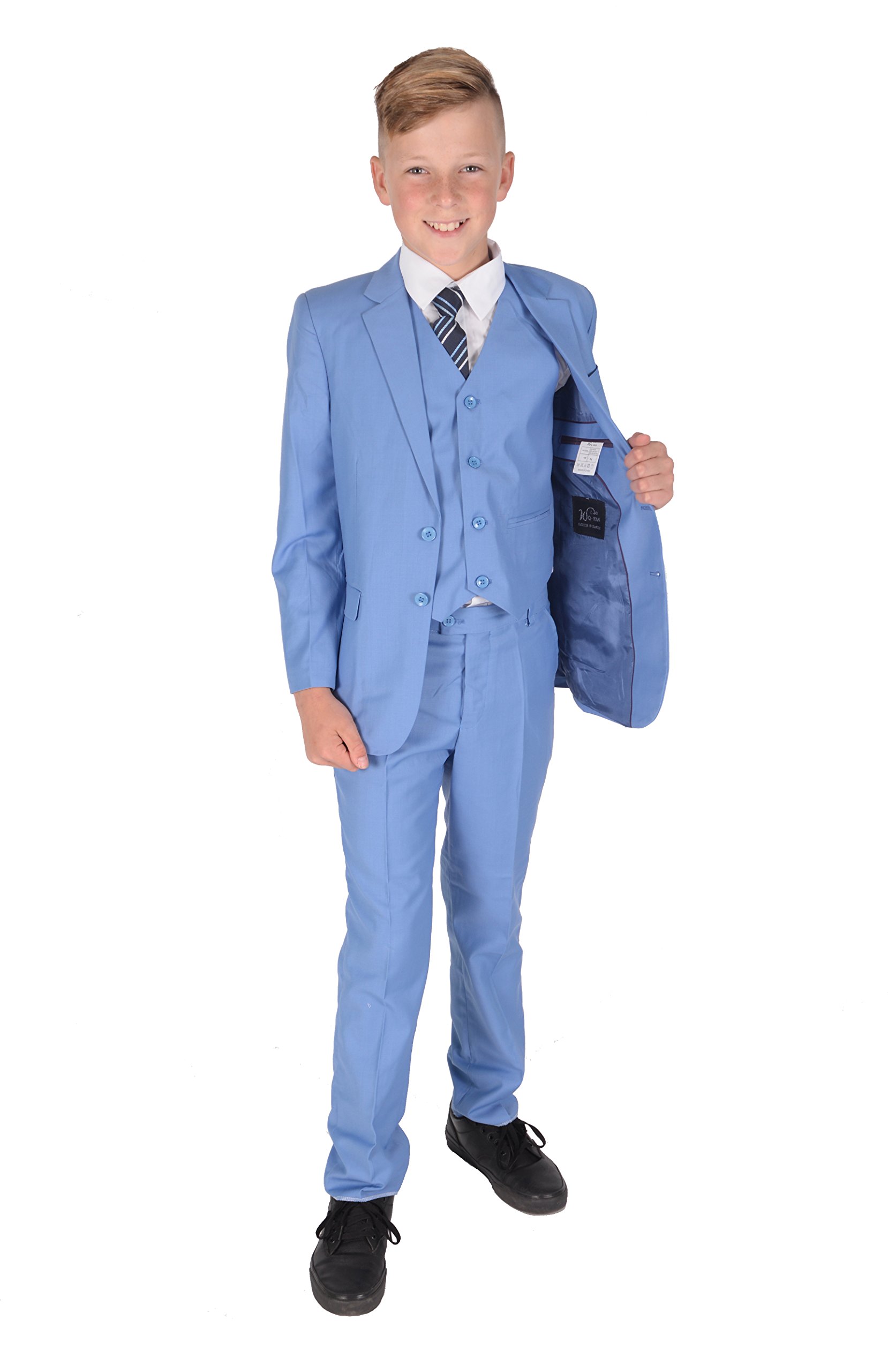 Cinda 5 Piece Light Blue Boy Suits Boys Wedding Suit Page Boy Party Prom (14-15 Years)