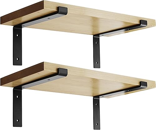 BATODA Soportes de estante de 12 pulgadas con borde para estante flotante de bricolaje, soporte de estante en L, color negro, 12 pulgadas, soportes