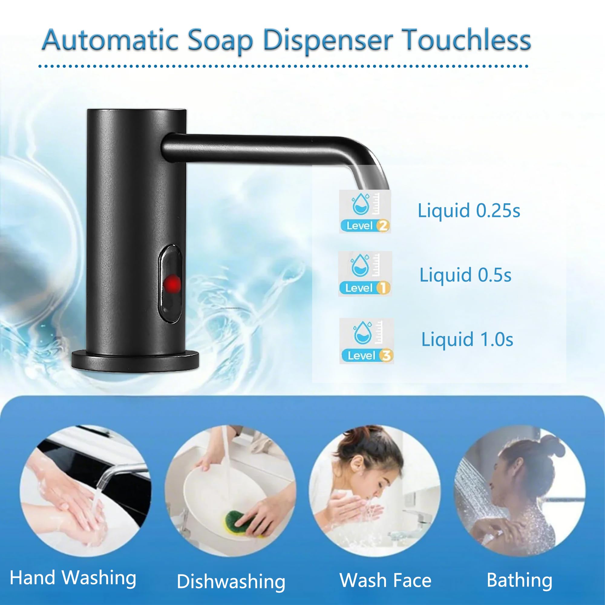 Automatischer Seifenspender Touchless für Küche, integrierter elektrischer Seifenspender für Badezimmer, aktualisierte Infrarot-Sensoren mit Flasche und elektrolytischer Pumpe, 1000 ml (Schwarz)