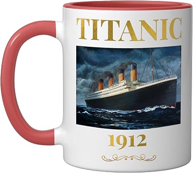 Titanic 1912 Sailing Boat Cruise Ship Ceramic Mug, Red/White, 11oz