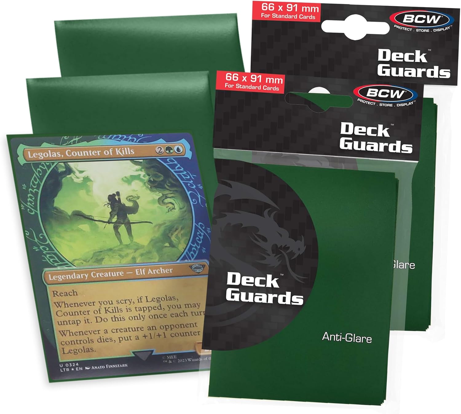 BCW Deck Guard - Double Matte Green Card Sleeves | Acid-Free, Archival-Safe, No PVC | Anti-Glare Matte Finish | Fits Standard 2½" x 3½" Game Cards | Durable Deck Protector Sleeves | 100 Ct